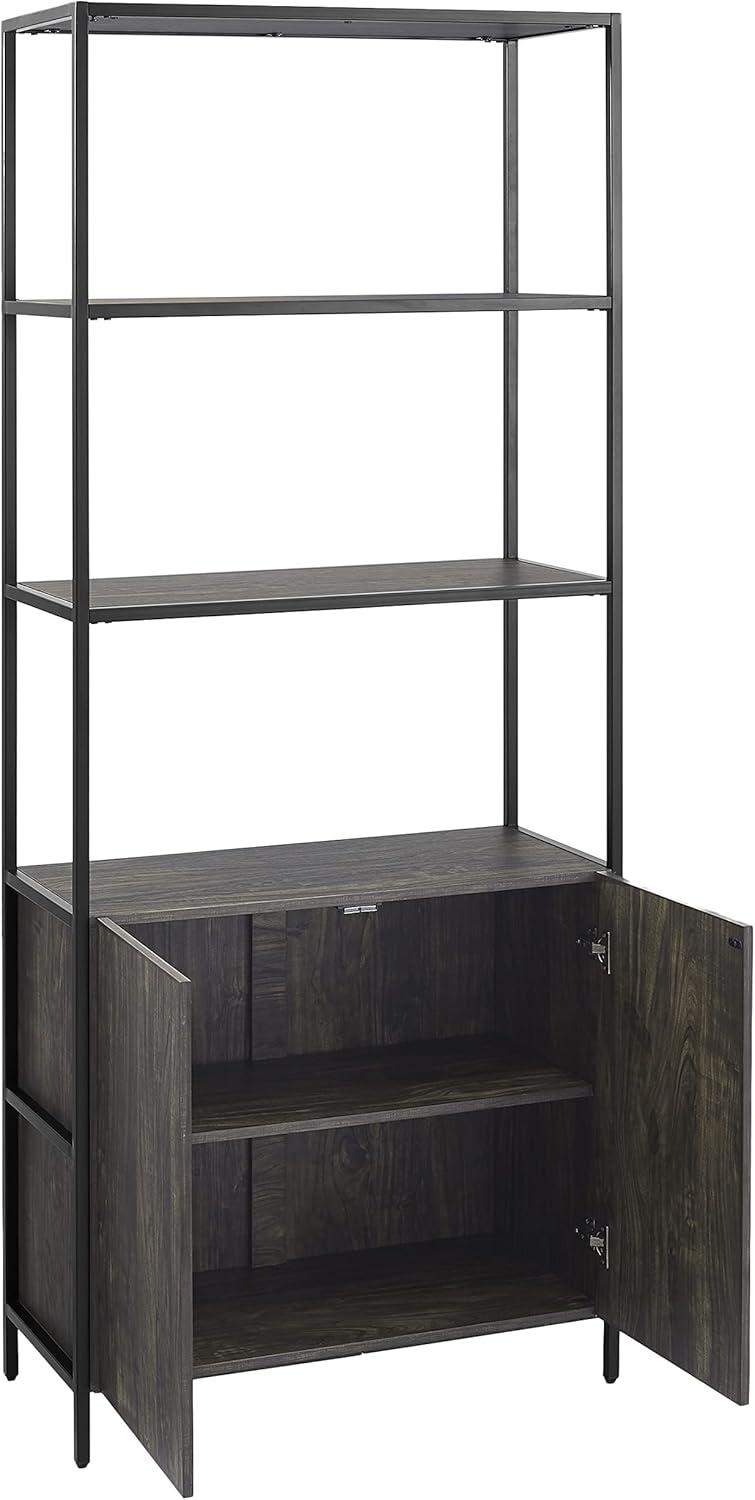 80.5" Jacobsen Large Etagere Brown Ash - Crosley: Industrial Style, 5-Shelf Storage, Steel Frame