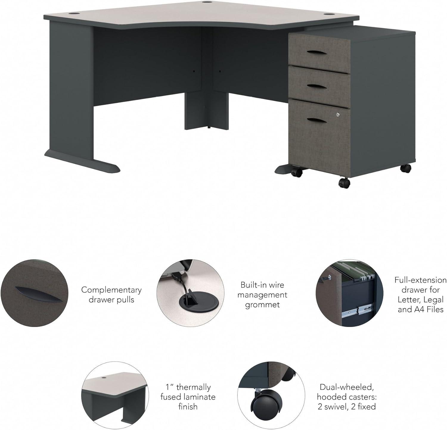 Series A L-Shape Executive Desk with 3 Drawer Mobile Pedestal