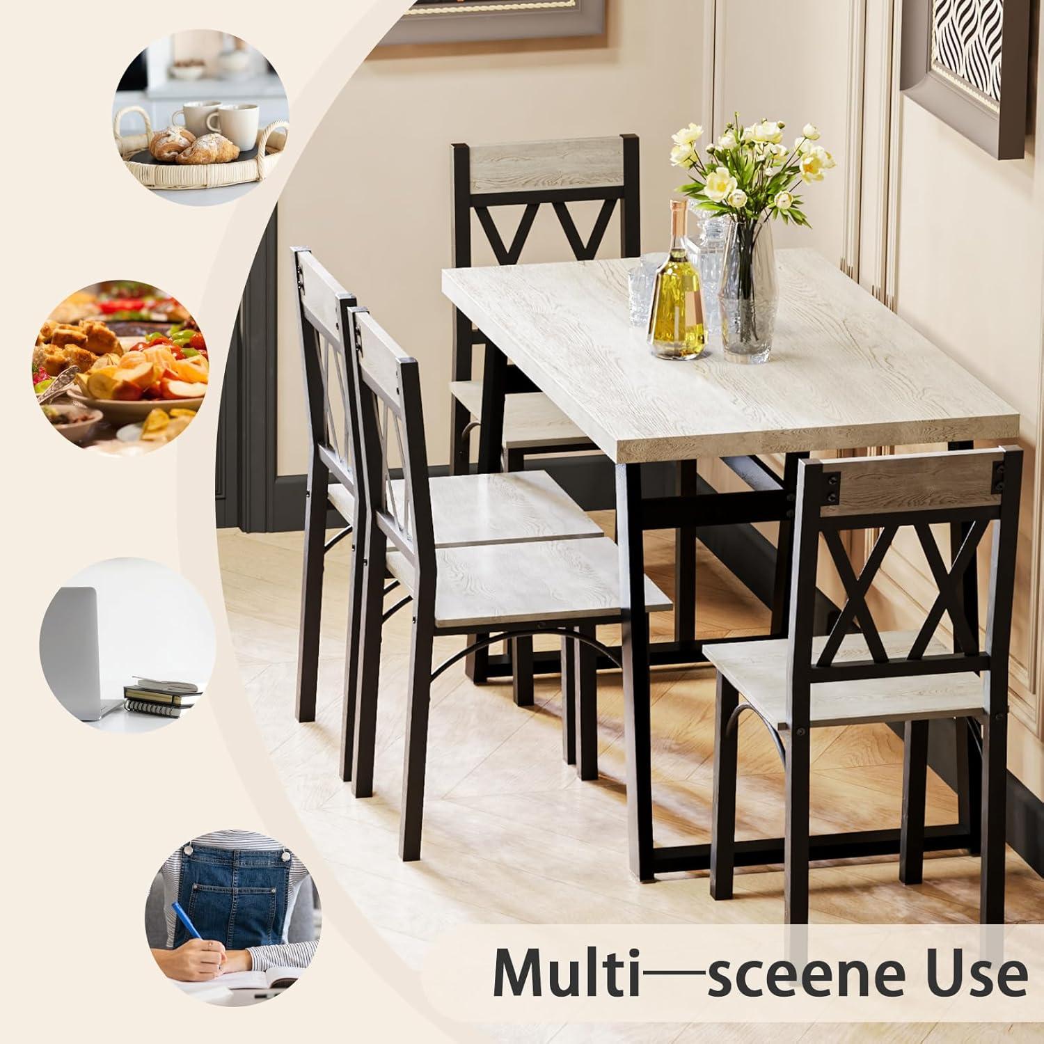 MAISONPEX Dining Table Set for 4, 5-Piece Farmhouse Wood Table and Chair for Kitchens