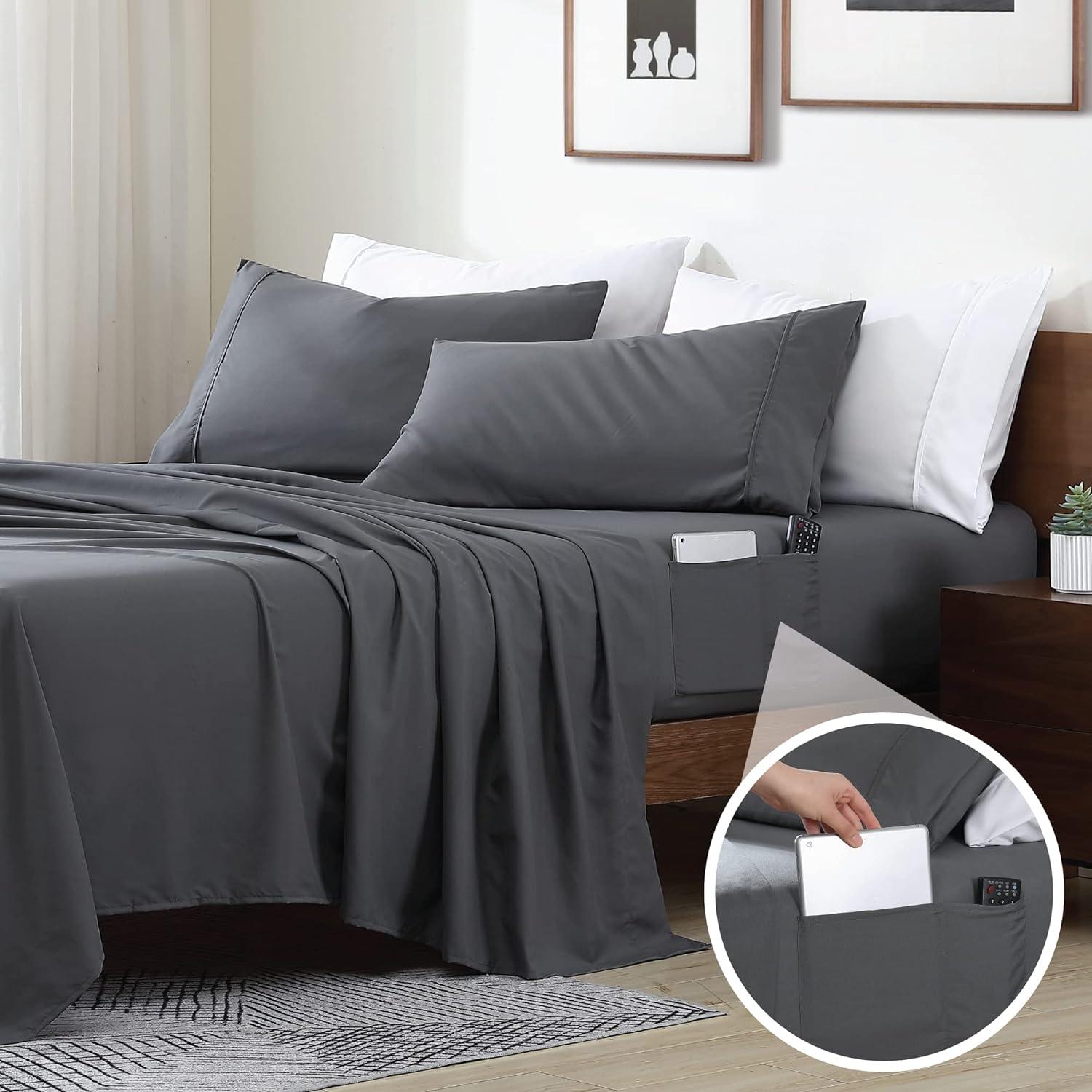 Cathay Home, Inc 1800 Series Smart Storage Pocket Microfiber Sheet Set