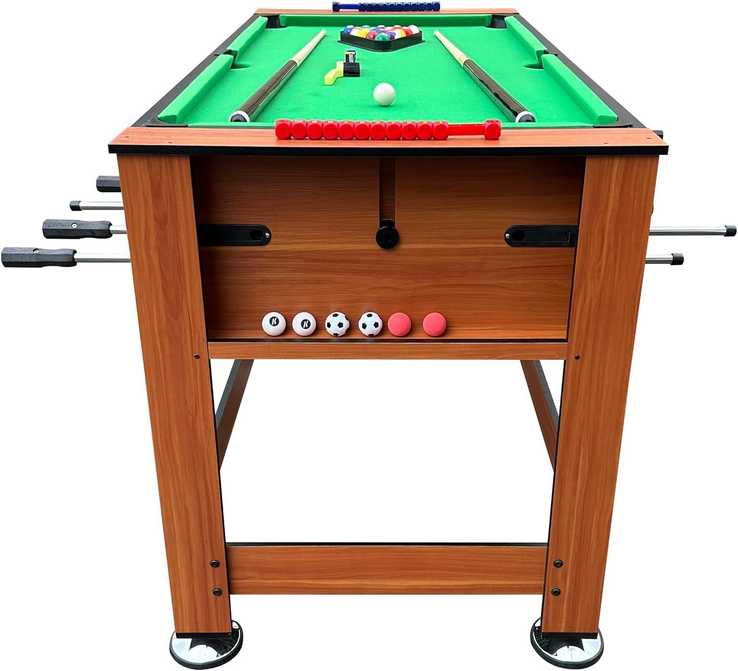 KICK Dyad 55″ 2-in-1 Multi Game Table (Brown) - Combo Game Table Set - Billiards/Pool and Foosball for Home, Game Room, Friends and Family!