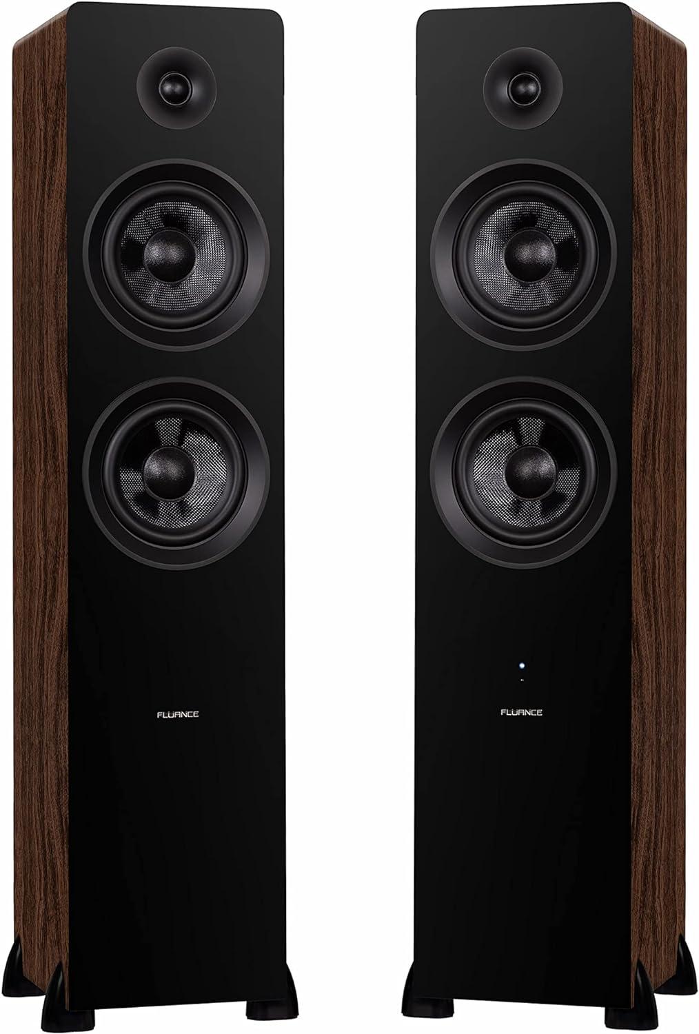 Fluance Ai81 Powered 2-Way Floorstanding Tower Speakers with 150W Built-in Amplifier for TV, Turntable, PC and Bluetooth