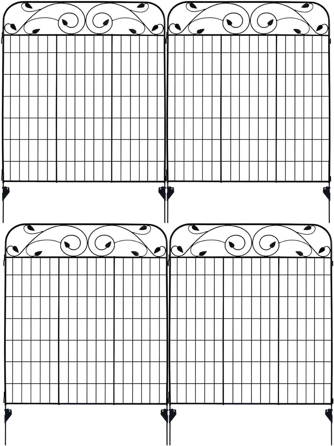 MTB Supply Black Coated Steel Decorative Garden Fence Panel 8 Leaves, Folding Metal Fence 44" H36 W (Pkg of 4, Linear Length 12 feet) Garden Fence Border