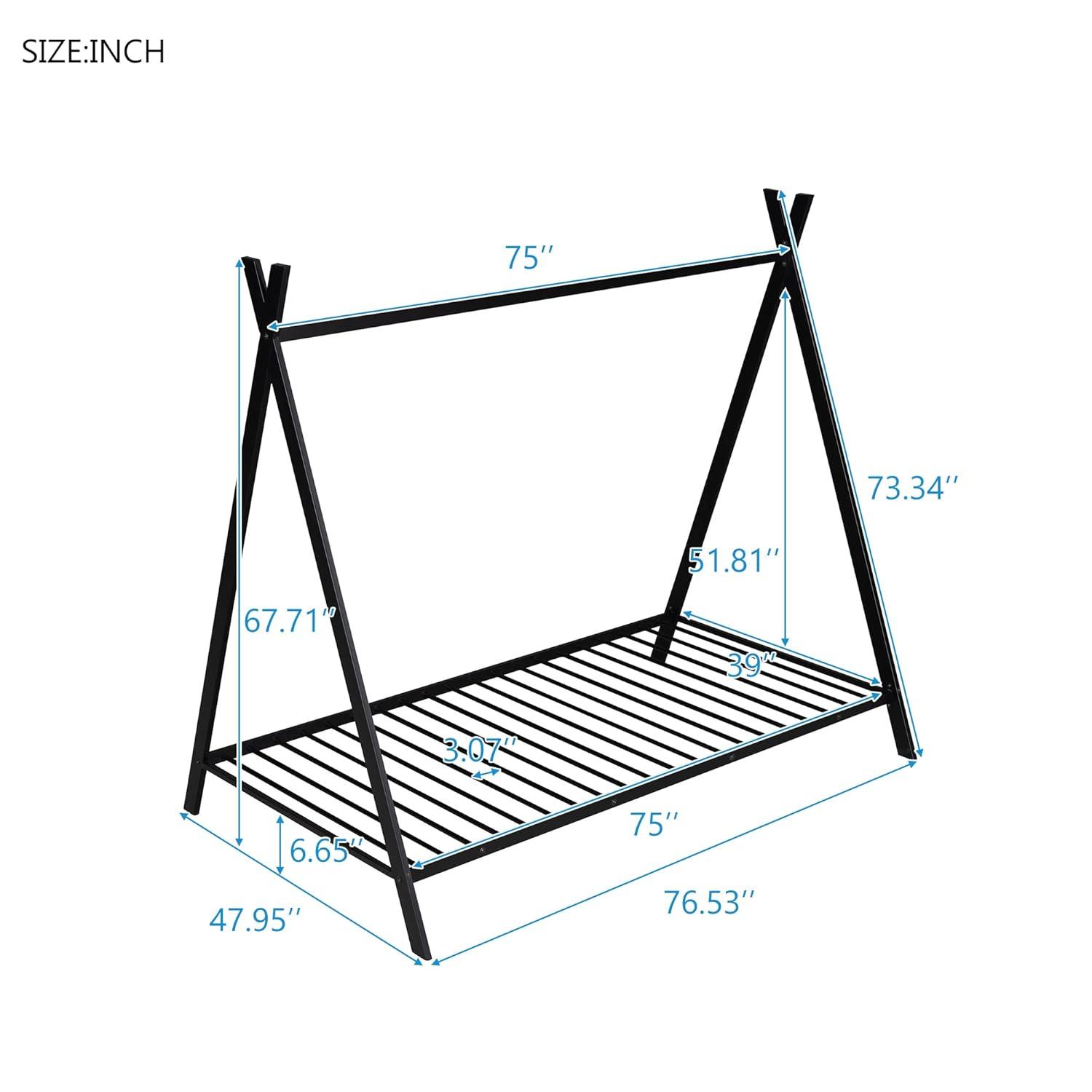 CITYLE Twin House Bed with Roof for Kids, Toddlers, Teens, Metal House Bed Frame with 20 Slats, Kids Twin Bed, No Box Spring Needed, Black