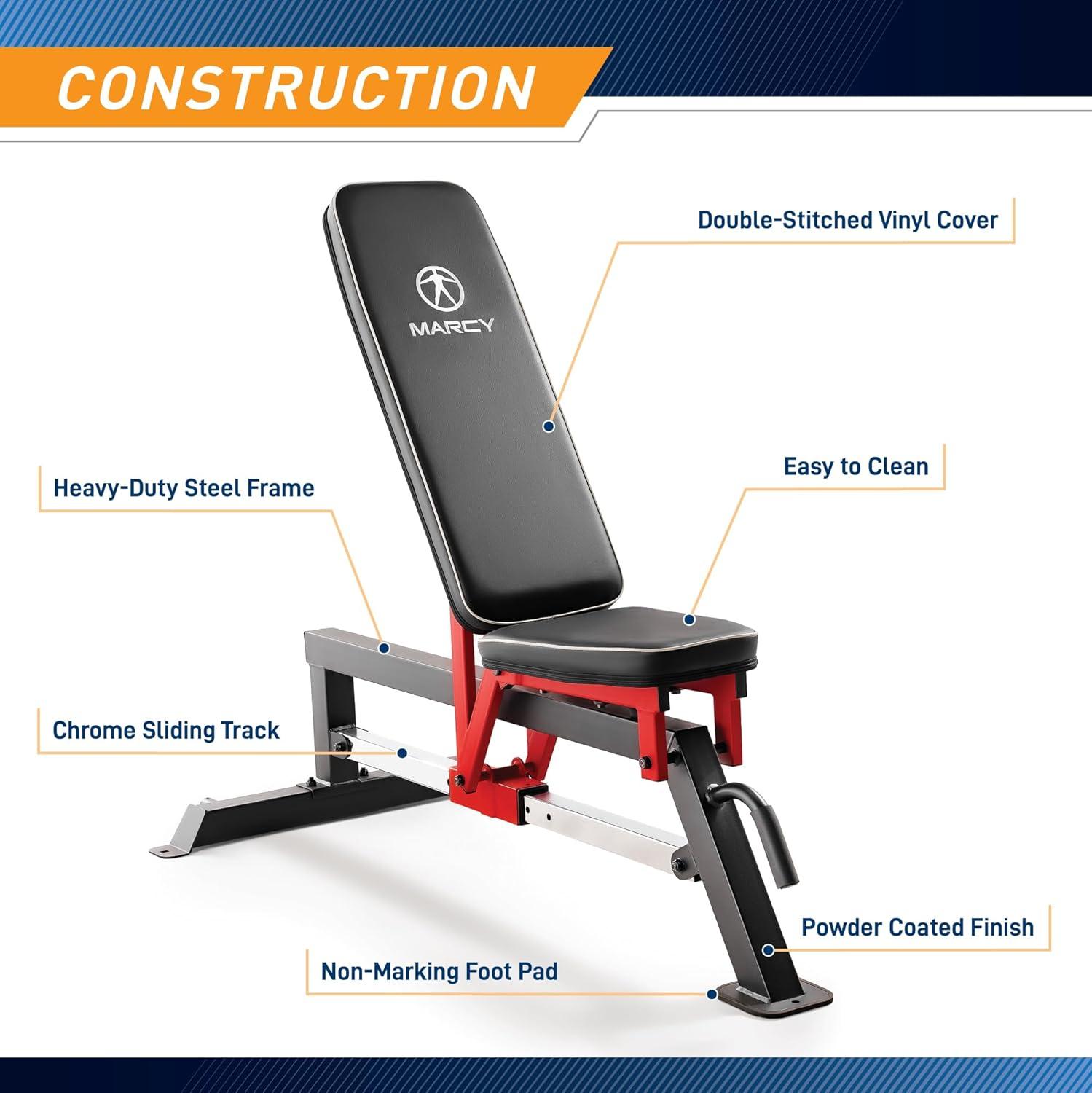 Marcy Foldable Standard Weight Benches, Adjustable Strength Training Benches for Full Body Workout