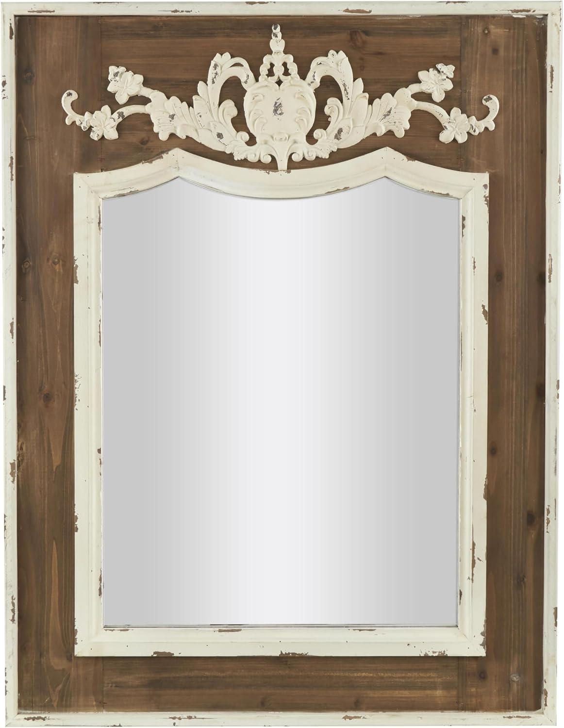 Ophelia & Co. Eberhart Wood Vintage Inspired Acanthus Scroll Floral Brown Wall Mirror with Distressed Cream Accents