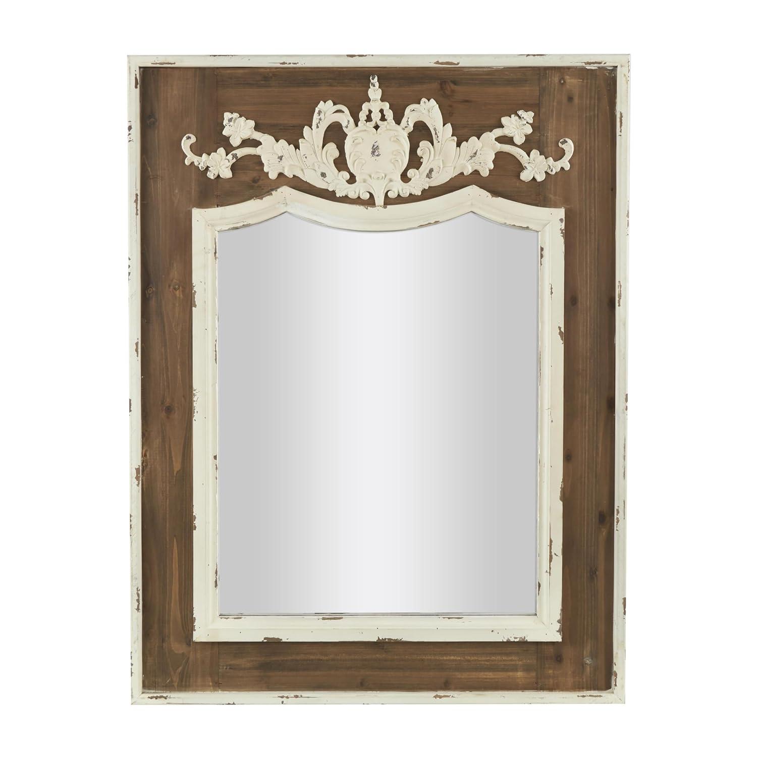 Ophelia & Co. Eberhart Wood Vintage Inspired Acanthus Scroll Floral Brown Wall Mirror with Distressed Cream Accents