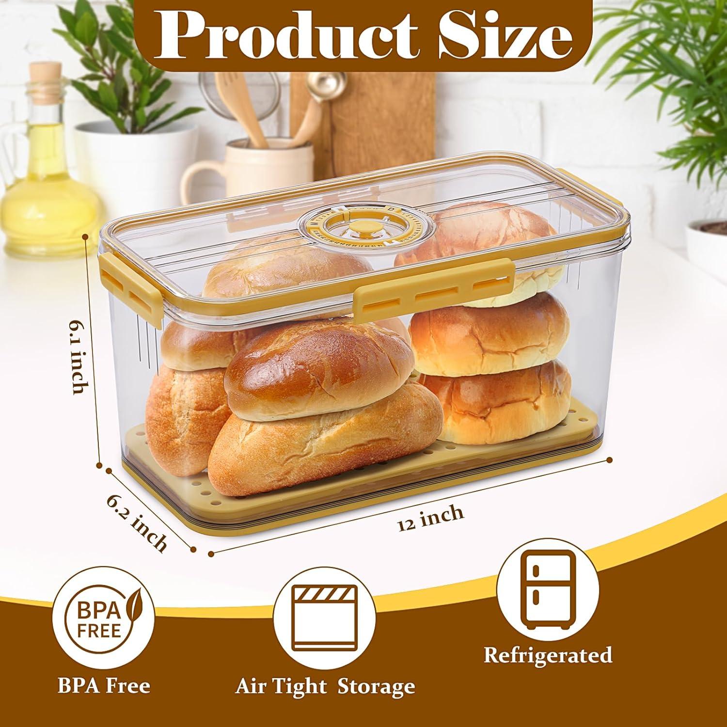 Baodeli Bread Box Bread Boxes for Kitchen Counter Airtight, Time Recording Bread Storage Container with Lid, Bread Keeper for Homemade Bread, Toast, Bagel, Donut and Cookies, Grey