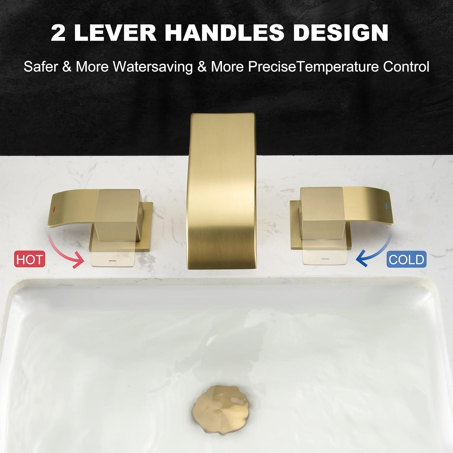 Brushed Gold Double Handle Widespread Bathroom Faucet