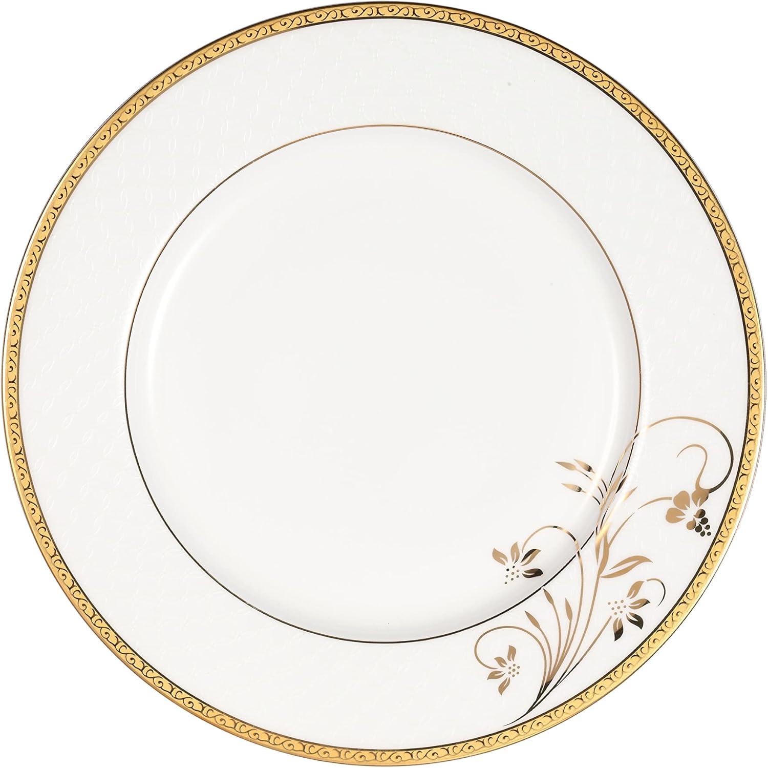 Rosalia Gold Floral Embossed Bone China Dinnerware Set, Service for 4