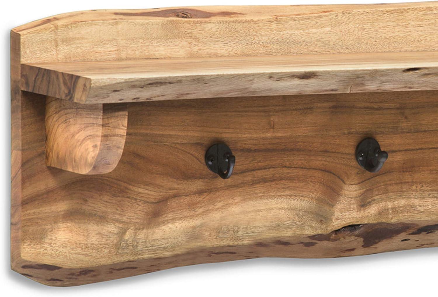 Alaterre Furniture Alpine Natural Brown Live Edge Wood Coat Hooks with Shelf