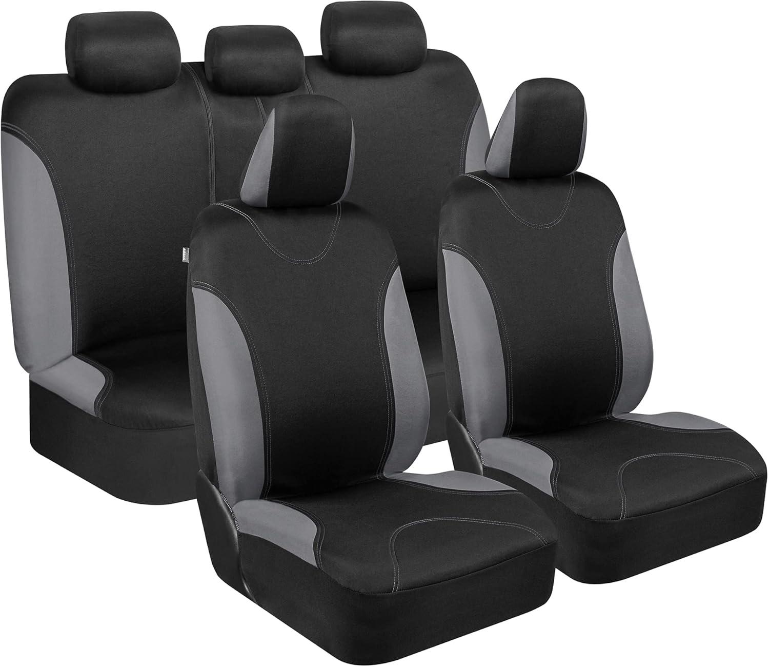 BDK UltraSleek Gray Seat Covers for Cars, Two-Tone Front Seat Covers with Matching Back Car Seat Cover, Made to Fit Most Auto Truck Van SUV, Interior Car Accessories, Car Seat Covers Full Set