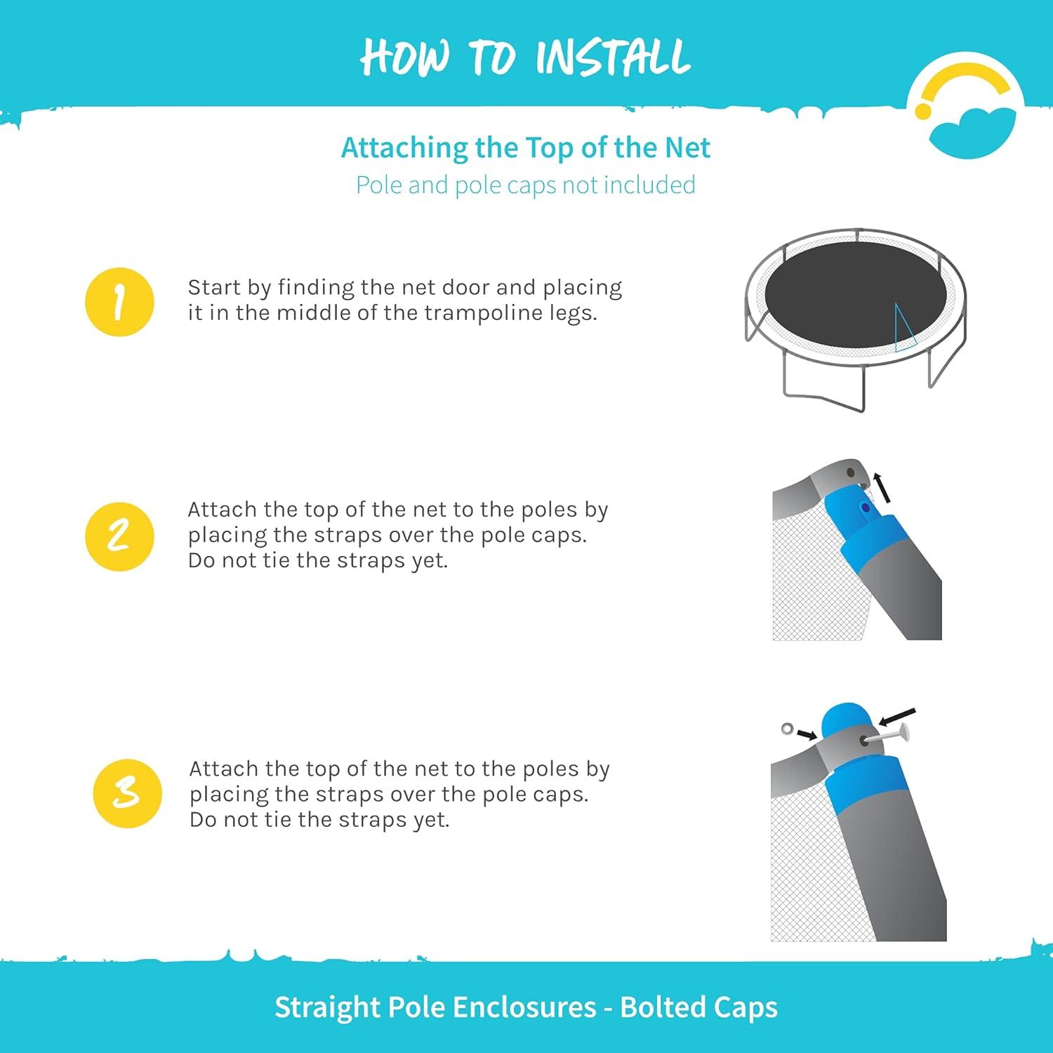 SkyBound Replacement Trampoline Safety Net Enclosure - Fits 14ft Trampolines that have 6 Straight Poles and Pole Caps w/ Bolts - Net Only!