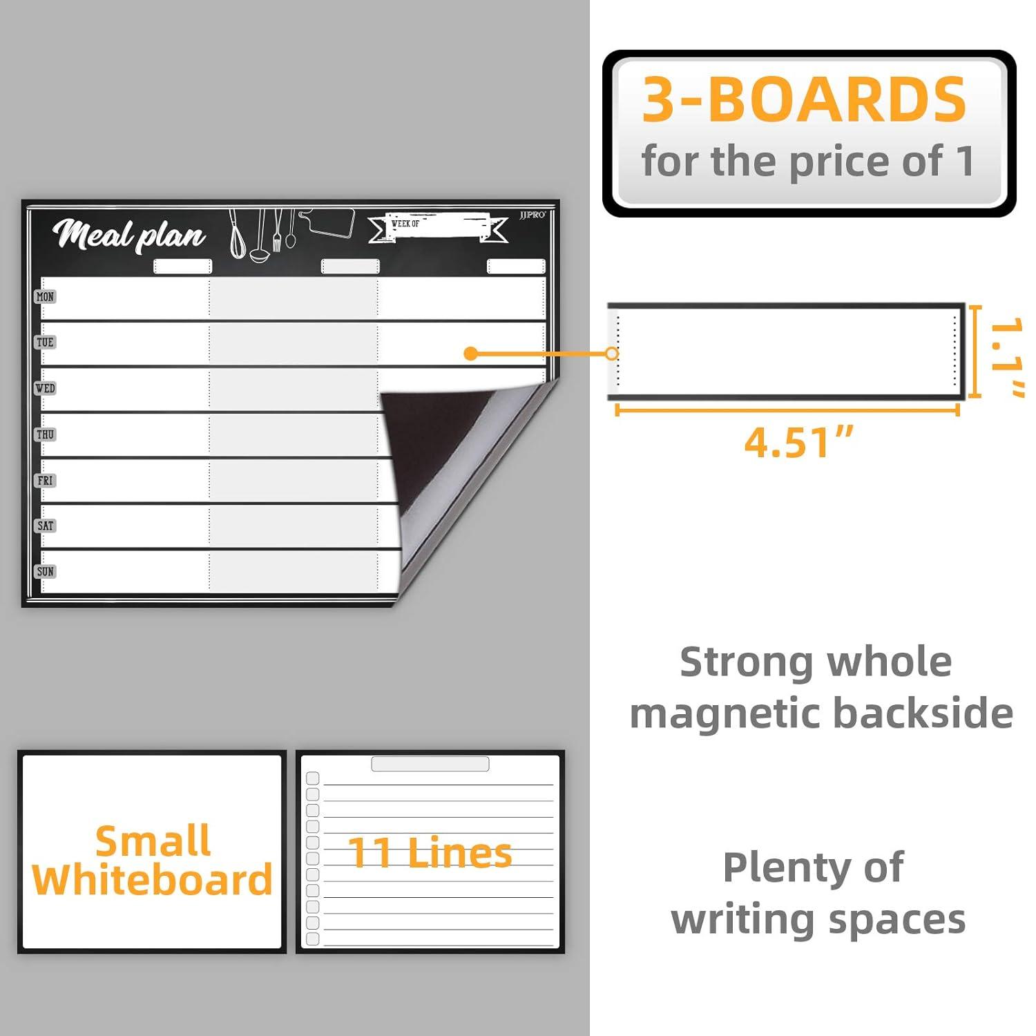 Magnetic Meal Planning Whiteboard - 14.5x11" Weekly Menu Board for Fridge - 7.5?x5.5" Notes - 7.5"x5.5" Whiteboard for Kitchen Refrigerator - 6 Colors whiteboard Markers Included.