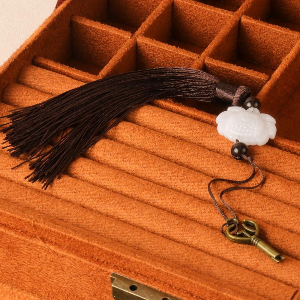 Women Jewelry Box Lockable 3 Layers Large Jewelry Organizer Storage Case for Earrings Necklaces Rings Bracelets,Green Display Jewel Holder (Green)