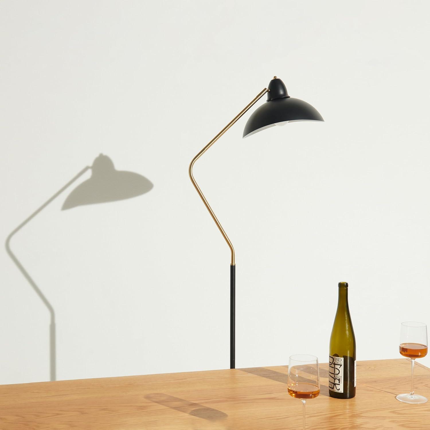 Brightech Swoop 69 in. Modern LED Adjustable Floor Lamp with Black Metal Bowl Shade and Gold Accent, Bulb Included