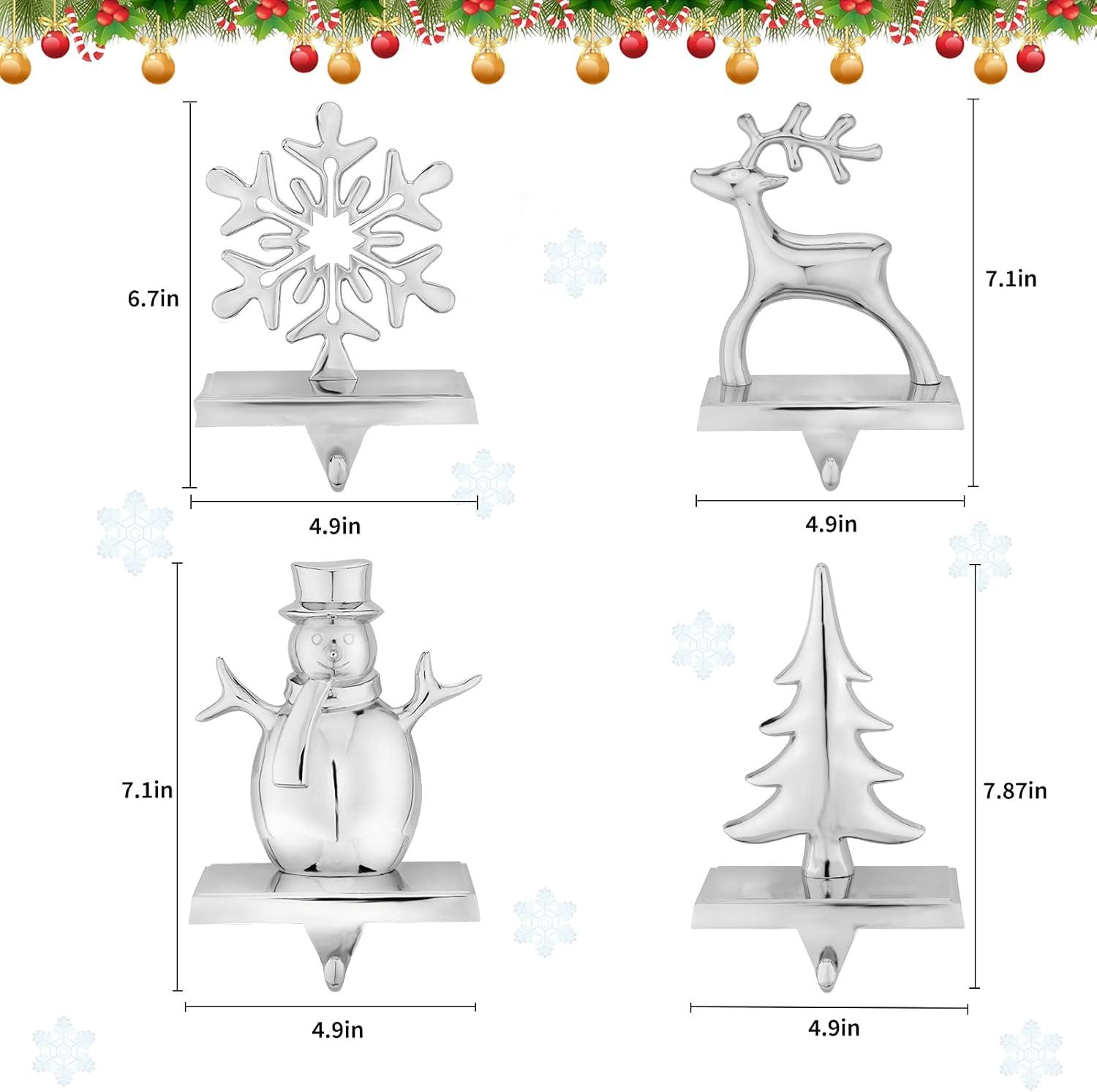 Silver Metal Christmas Stocking Holders Set of 4