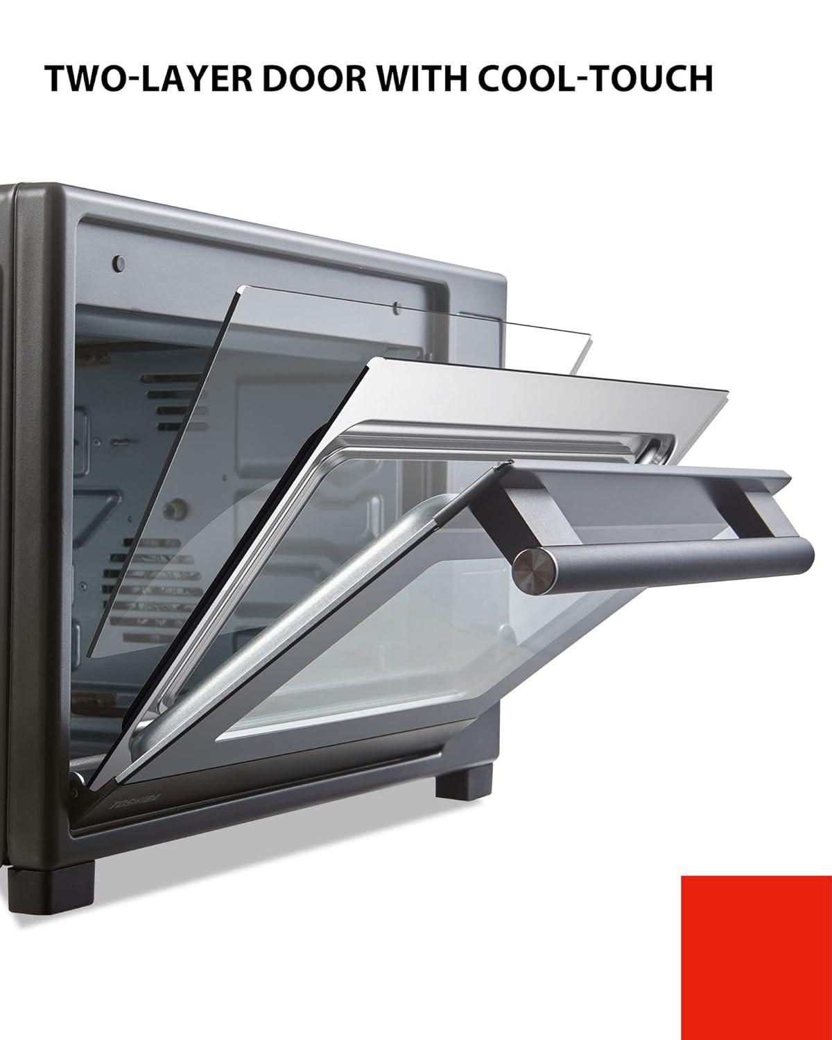 TOSHIBA Hot Convection Toaster Oven, Extra Large 34QT/32L, 9-in-1 Cooking Functions, Crispy Roast, Dehydrate, Rotisserie, 6 Accessories Included, 1650W, Black Stainless Steel