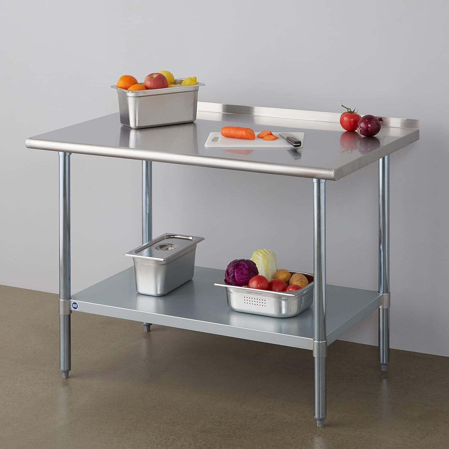 HARDURA Stainless Steel Prep & Work Table 30 x 48 Inches NSF Heavy Duty Commercial with Undershelf and Backsplash, Galvanized Legs for Commercial Food Prep