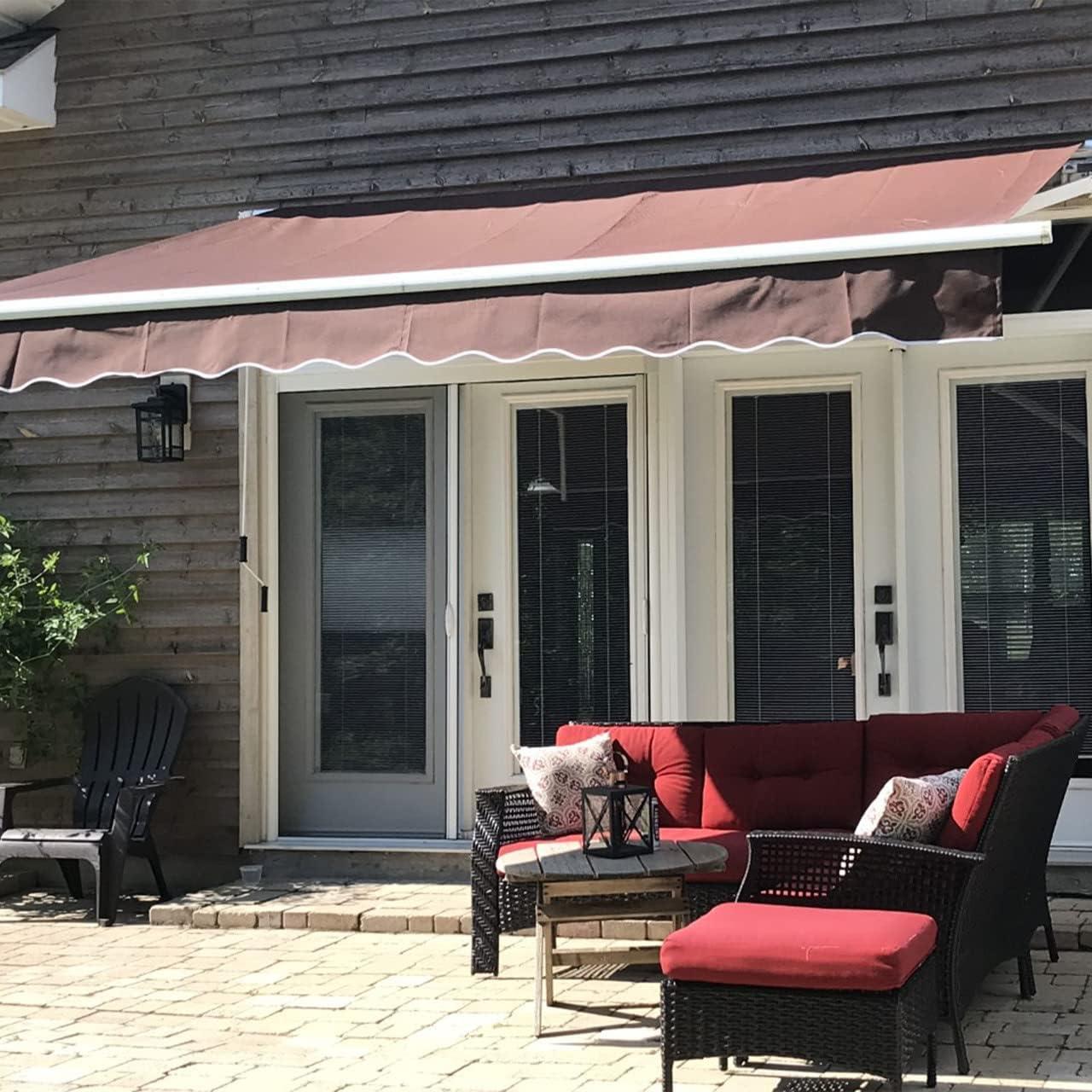 Brown Polyester Manual Retractable Patio Awning 8' x 6.5'