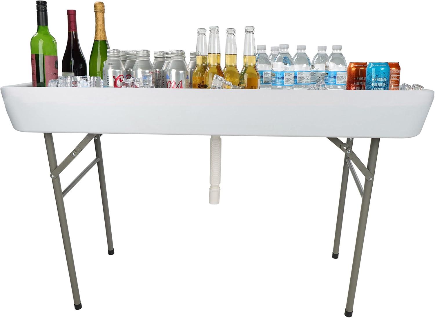 7Penn Outdoor Bar Table Beer Cooler - 4ft Folding White Patio Cooler with Drain