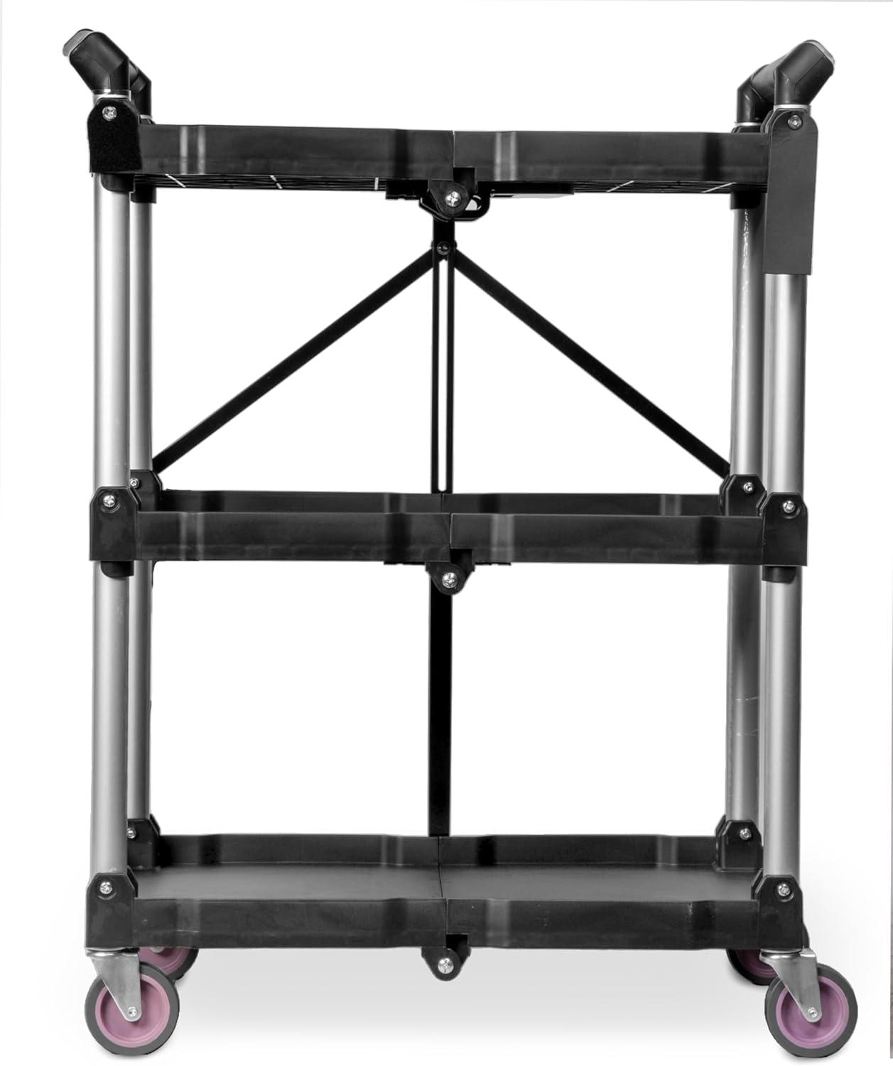 Compact Foldable Service Utility Cart, Three Tier with 165-Pound Capacity (73065)