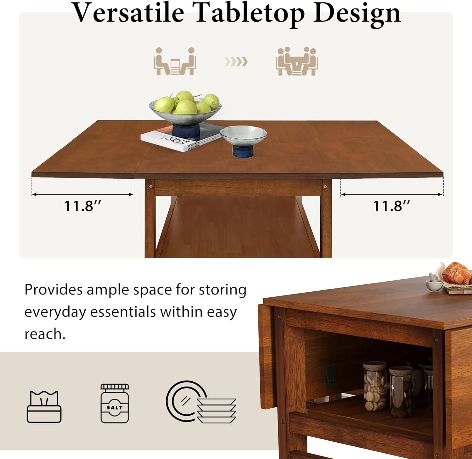 MAYEERTY Modern 5-Piece Extendable Square Dining Table Set with Storage Shelf, Brown