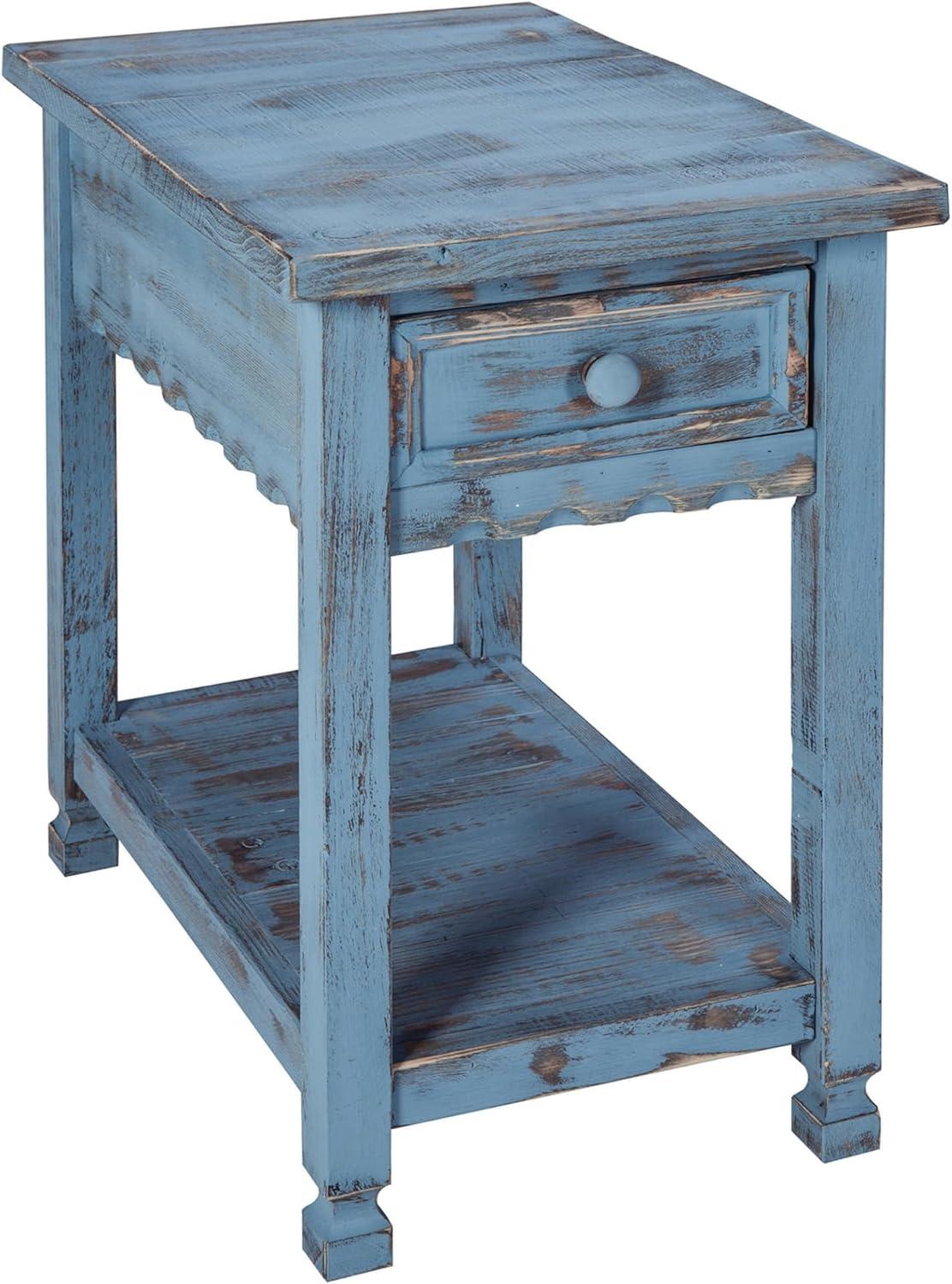 Alaterre Furniture Country Cottage Chairside End Table with 1 Drawer and 1 Shelf, Square Turned Legs, Farmhouse Style for Living Room, Antique Blue Finish