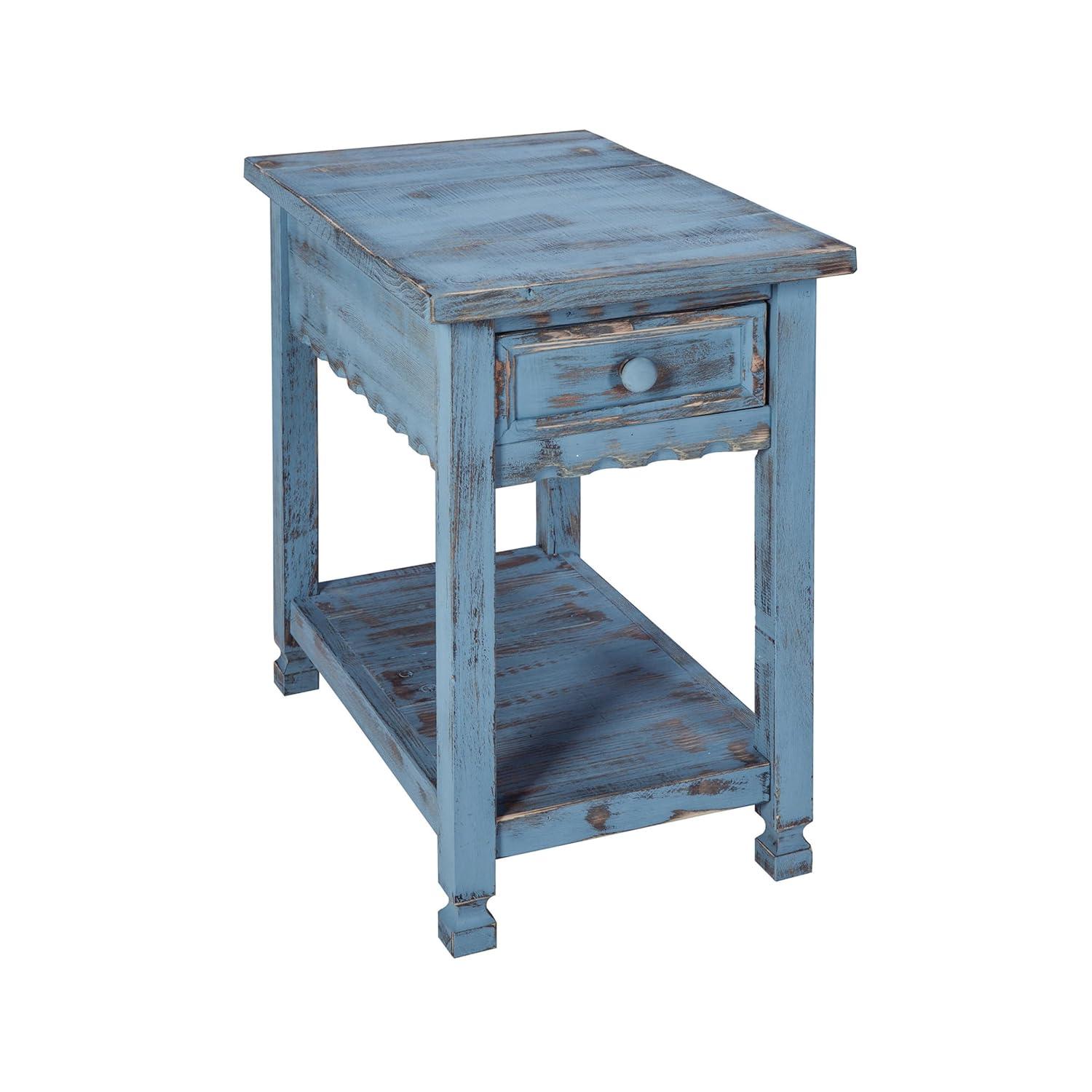 Alaterre Furniture Country Cottage Chairside End Table with 1 Drawer and 1 Shelf, Square Turned Legs, Farmhouse Style for Living Room, Antique Blue Finish