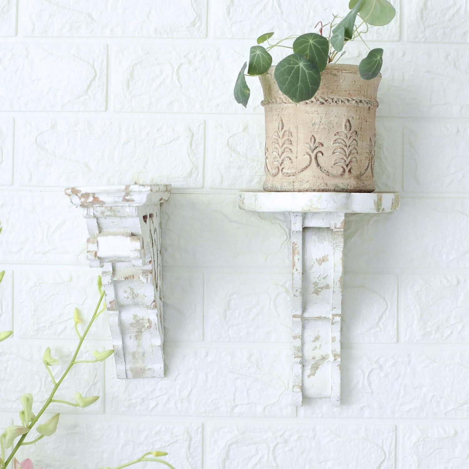 Ophelia & Co. Vintage Shabby Wood Corbels Brackets for Shelf Farmhouse Wall Decor (Set of 2)