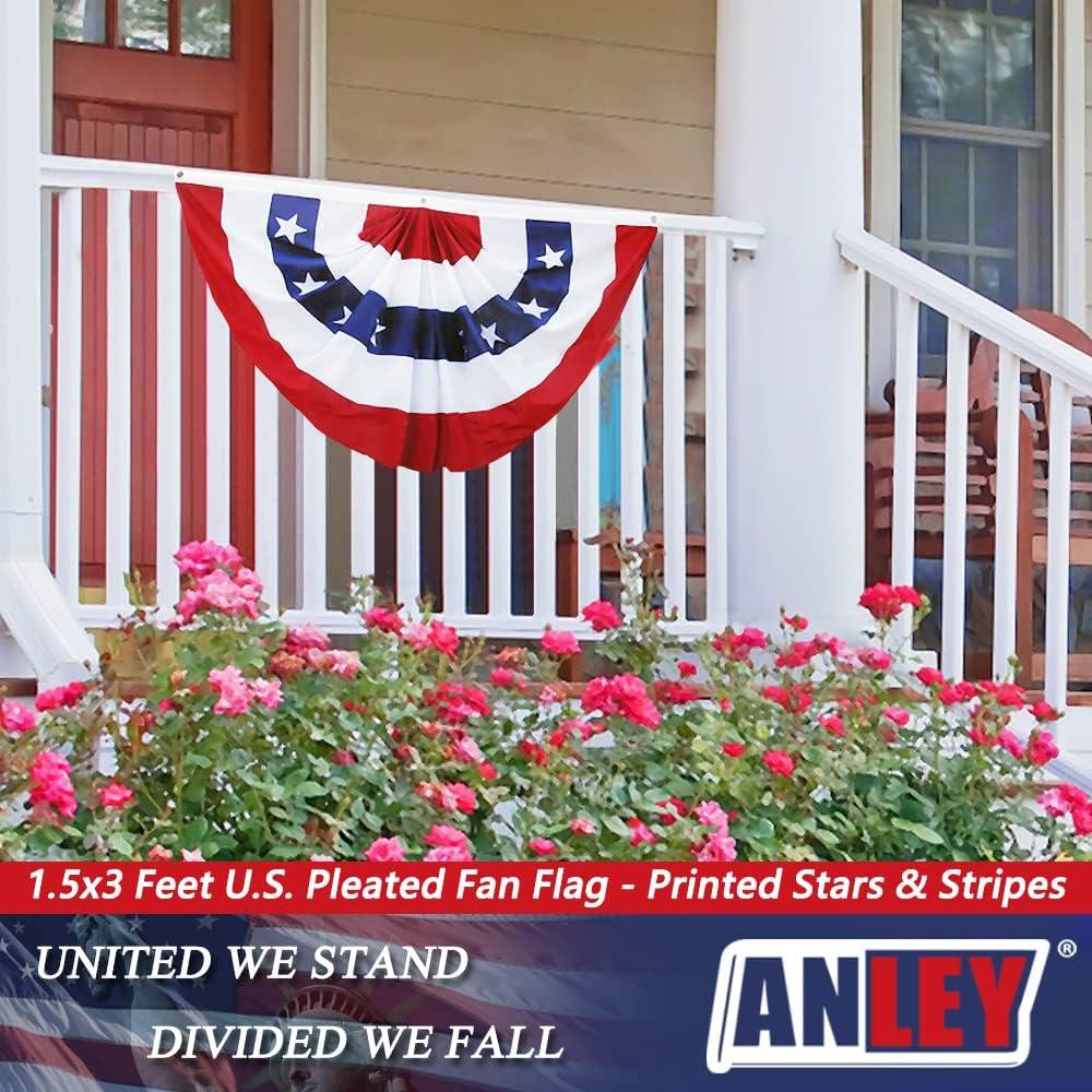 ANLEY USA Pleated Fan Flag, 1.5x3 ft American US Bunting Flag - United States 1.5 x 3 Ft Half Fan Banner （1 Pack）