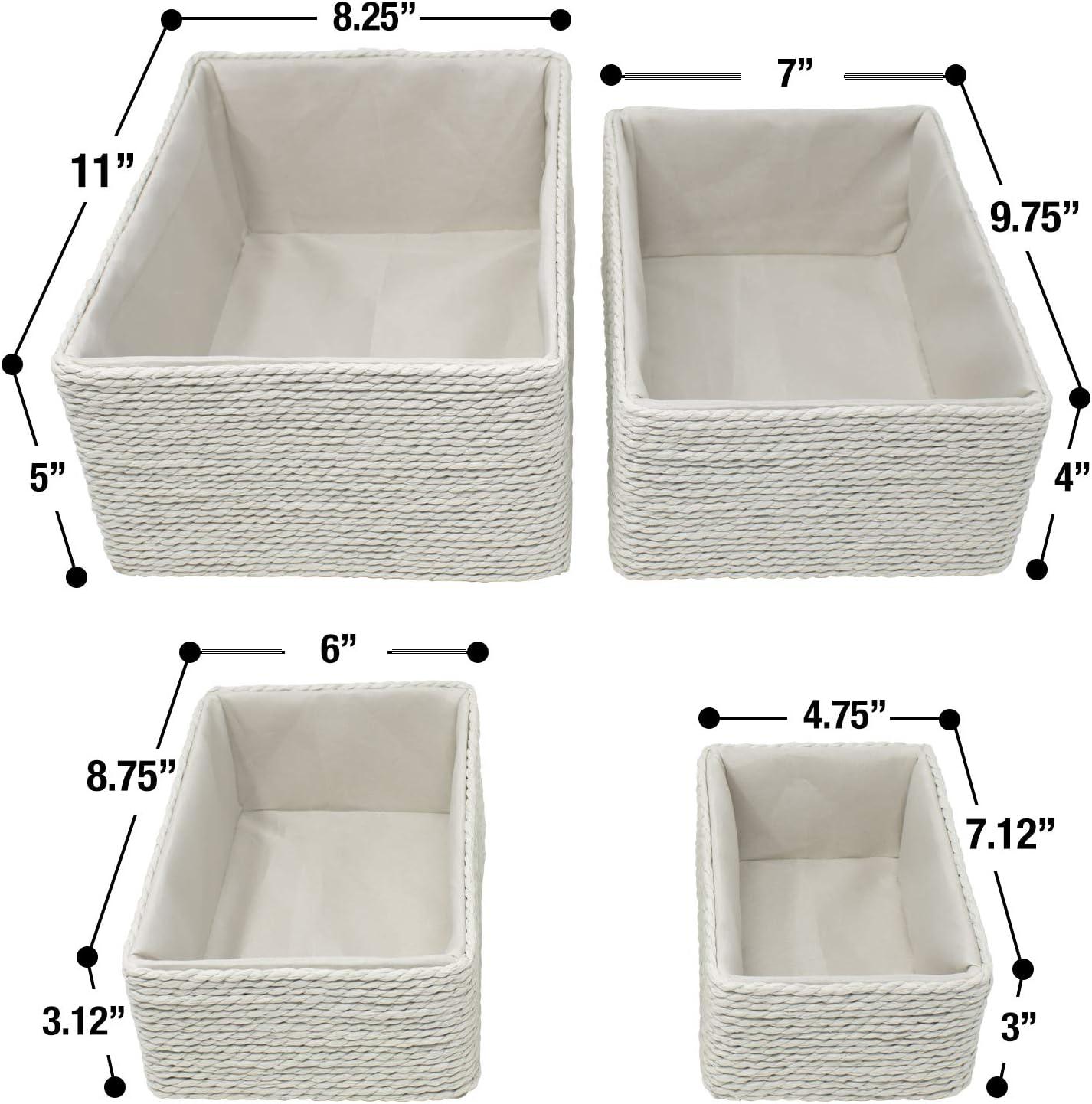 Sorbus Storage Baskets 4-Piece Set - Stackable Woven Basket Paper Rope Bin Boxes for Makeup, Office Supplies, Bedroom, Closet