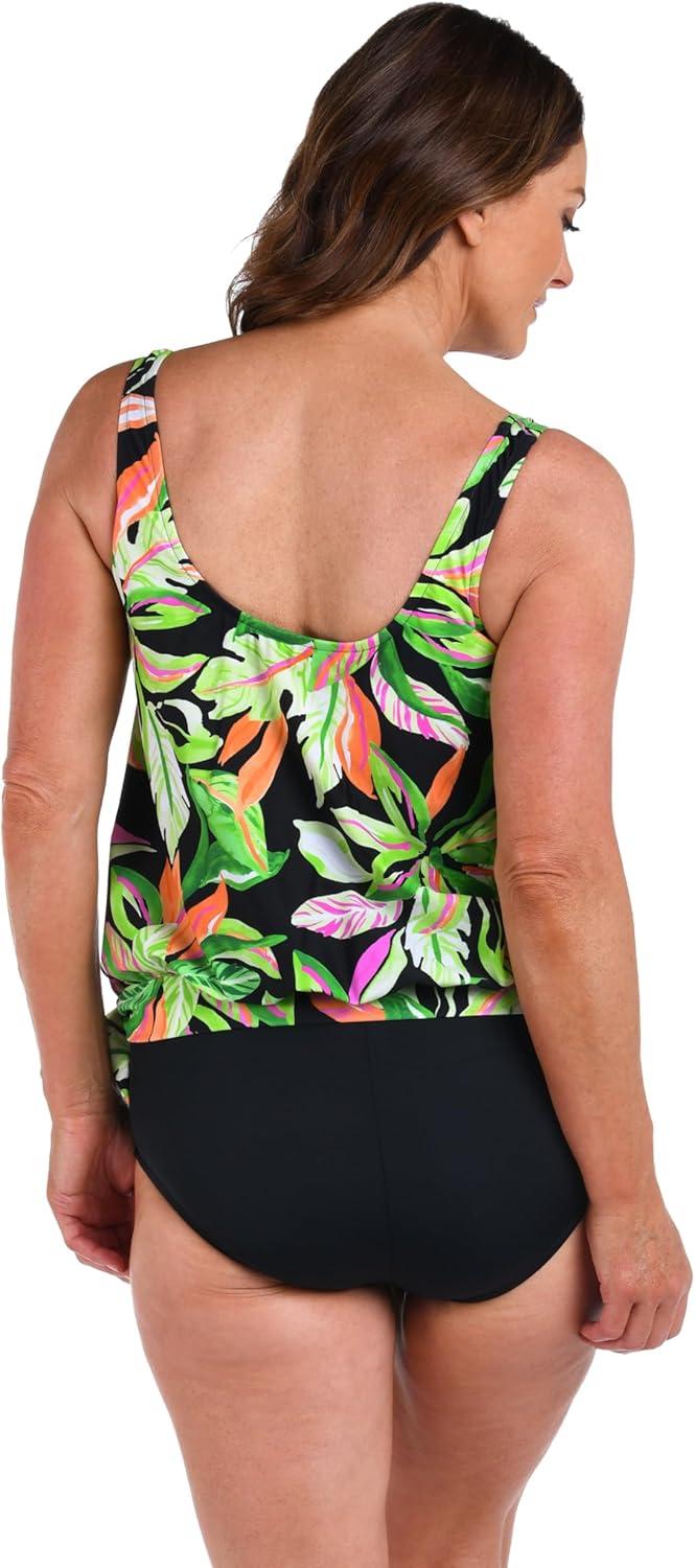 Maxine of Hollywood Women's Standard Side Tie Scoop Neck Banded Tankini Swimsuit Top, Multi//Rainforest Rainbow