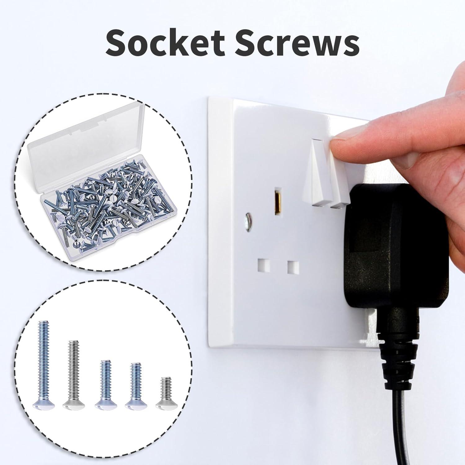 120PCS Wall Plate Screws Outlet Cover Screws White Long 6-32 Thread Face Plate Screws Light Electrical Cover Panel Replacement for Light Switch Panels 5 Sizes (0.98/0.73/0.55/0.49/0.35 Inch)