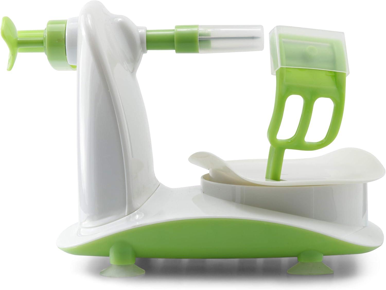 Perfect Peel Apple Peeler - Easy Clean Removable Slicer Commercial Grade Blade - Corer, White/Green