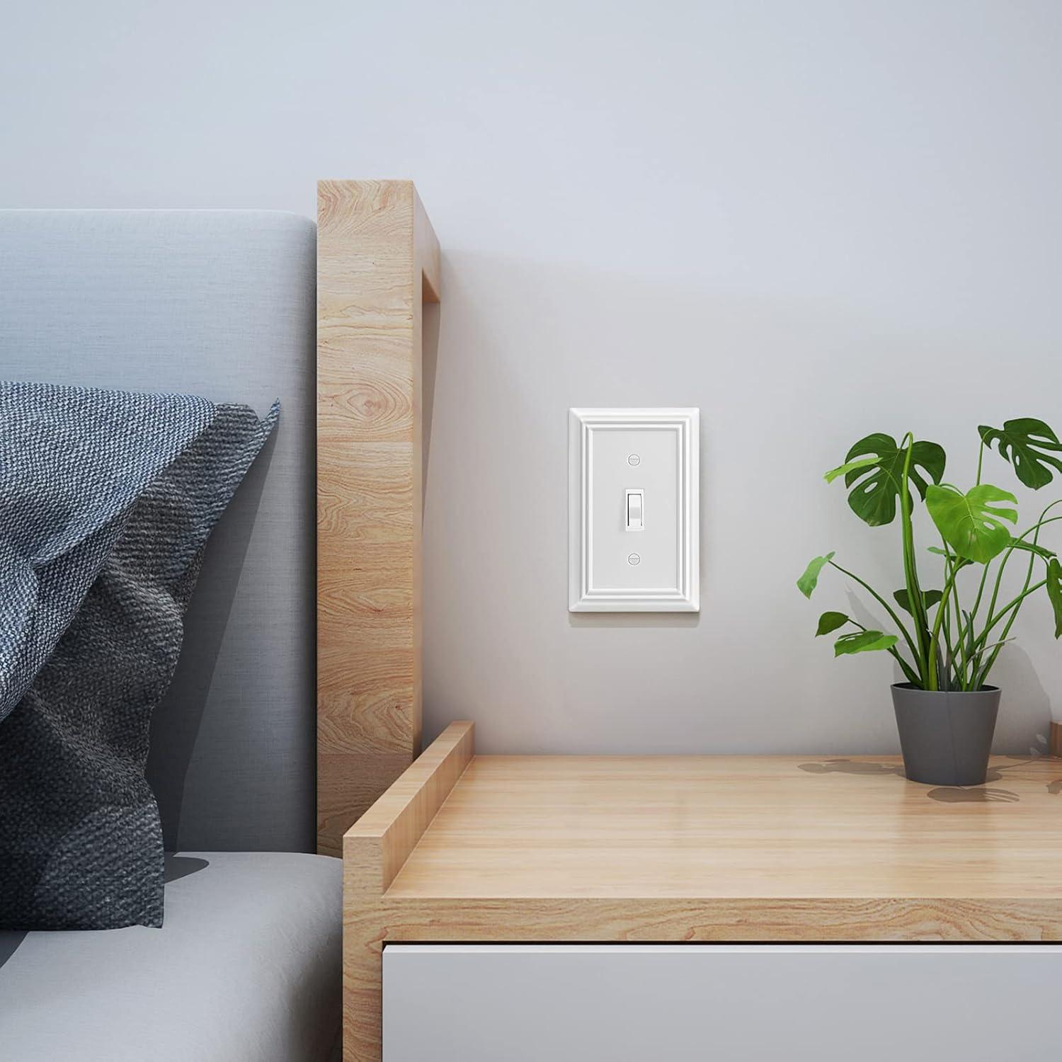 Modern Decorative Wall Plate Switch Plate Outlet Cover, Vintage Retro Wood Grain Design(Single Toggle-4 Pack, White)