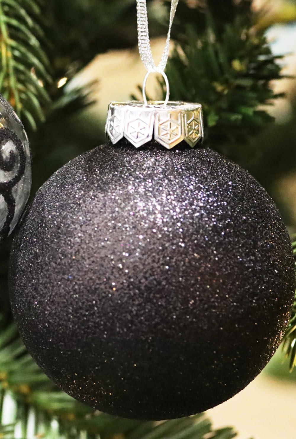 SLEETLY Big Black Ornaments for Farmhouse Christmas Tree Holiday Xmas Decorations for Christmas - Large Shatterproof Plastic 4.72 inch Glitter Snow Balls and Snowflakes, Ornament Set of 8
