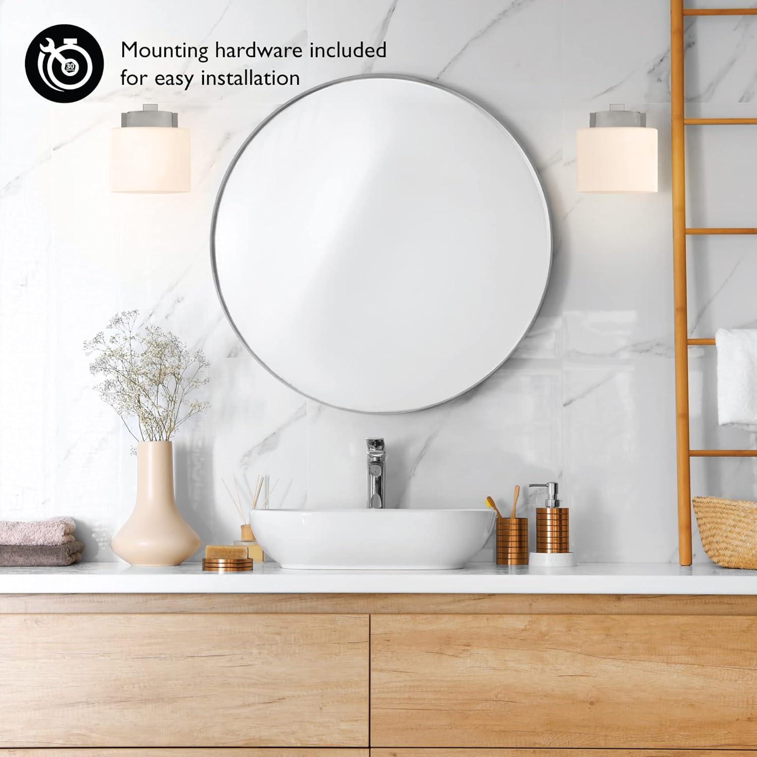 Design House Dove Creek Dimmable Wall Light Sconce with Frosted Glass, Satin Nickel