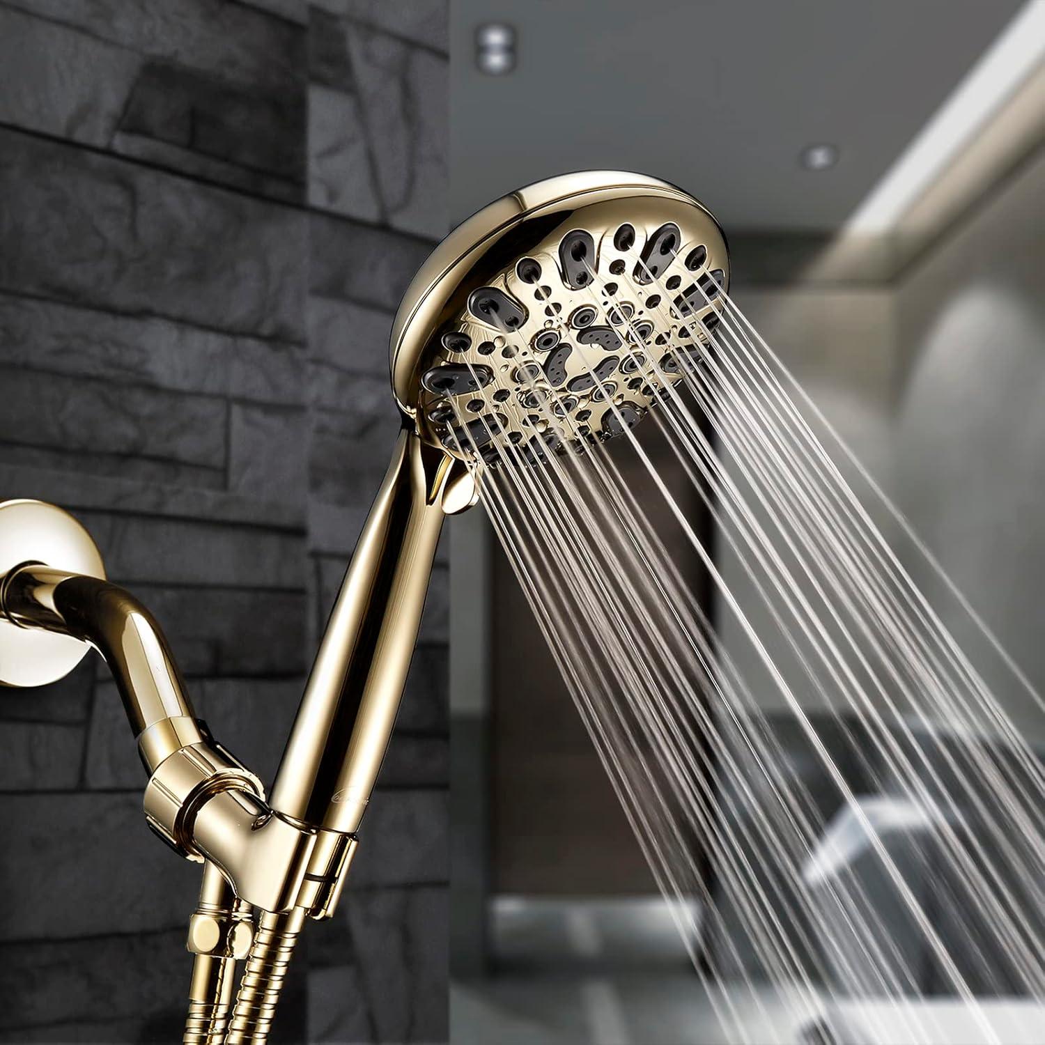 Polished Brass Handheld Shower Head with 6 Spray Settings