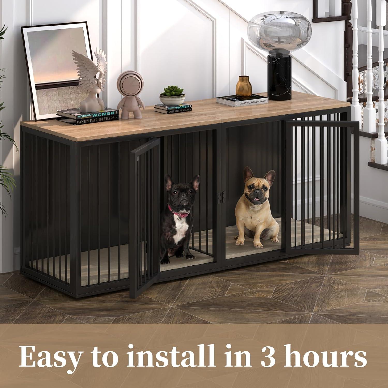 Tucker Murphy Pet™ Large Dog Crate Furniture for 2 Dogs, 71.6'' Steel Frame Dog Crate with Double Doors, Heavy Sturdy Dog Kennel