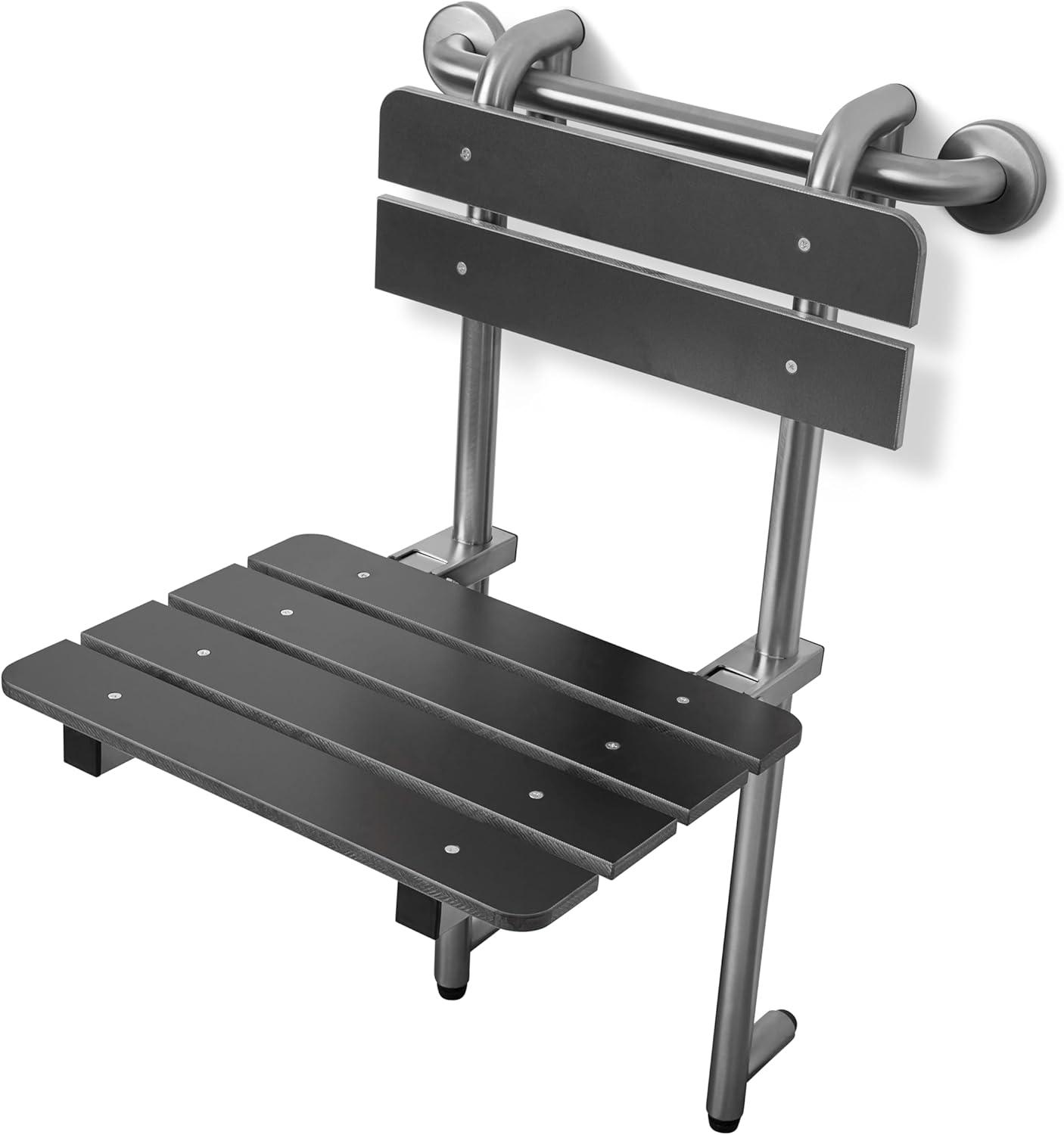 Seachrome Portable Hanging Profile Bench Shower Seat with 18-inch Grab Bar, Grab Bar Supported