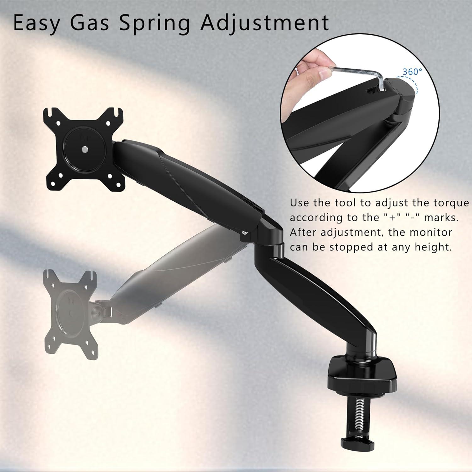 Adjustable Black Aluminum Single Arm Monitor Stand