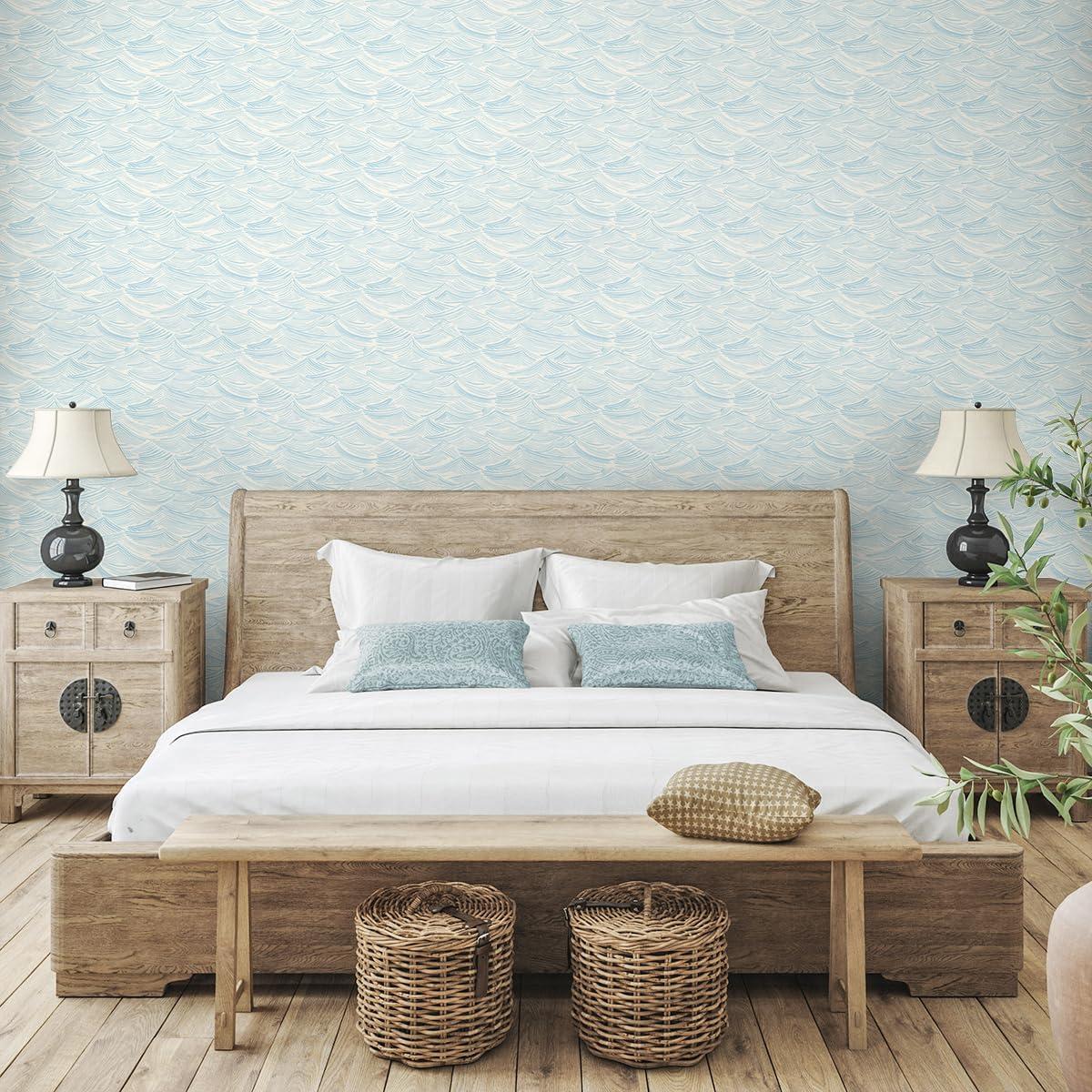 Seaside Waves Blue Pre-pasted Washable Wallpaper