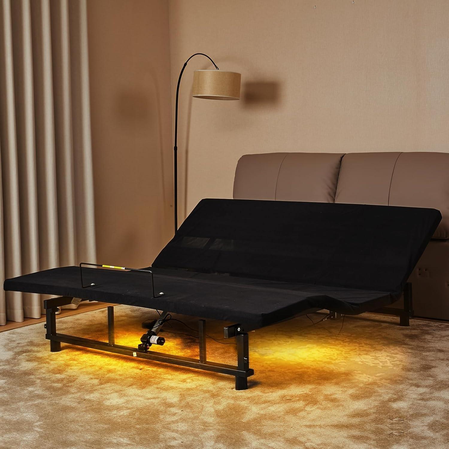 Donext Adjustable Bed Base, King Bed Frame, Independent Head and Foot Incline, Quiet Motor, Wireless Remote Control, Electric Bed Base, Black