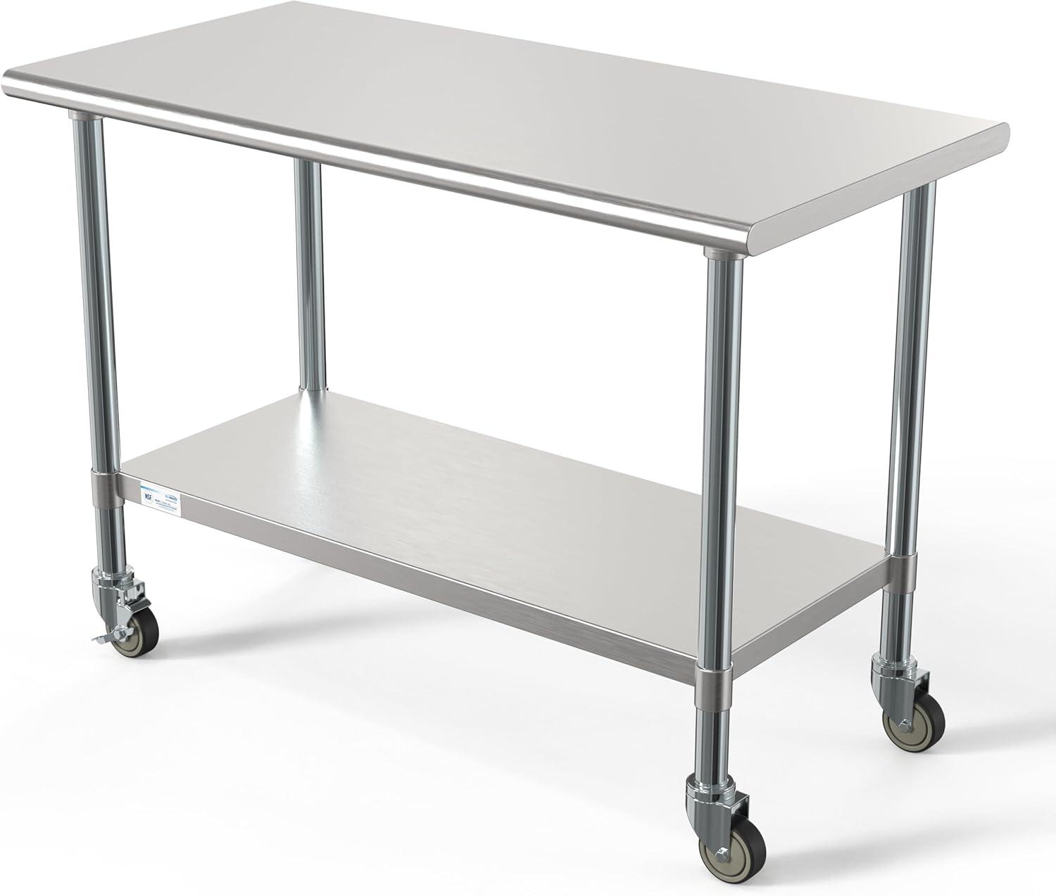 KoolMore 24" x 48" Stainless Steel Work Table with Casters