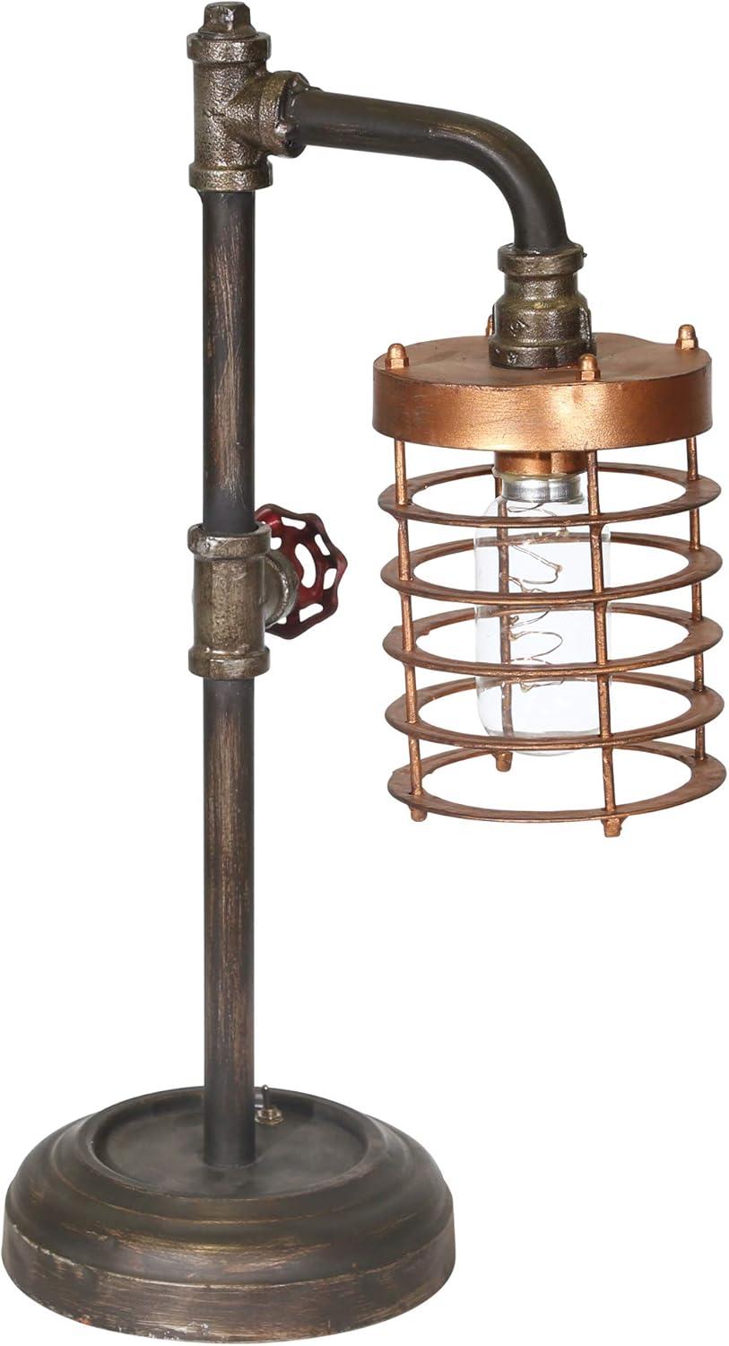 Sagebrook Home Industrial Style Metal Pipe Table Lamp, Bulb Included, Battery Operated, Black and Copper, 17.75"H