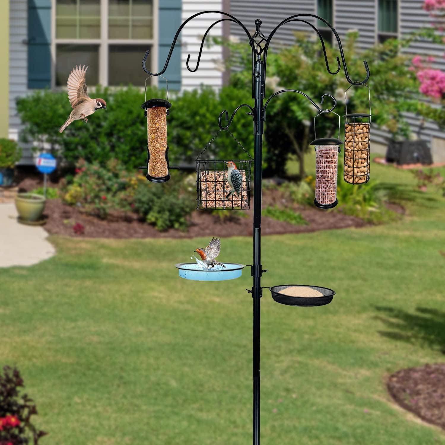 Ashman Premium Bird Station & Birdbath w/ 2 Feeders, 92" Tall, 2 Side Hook