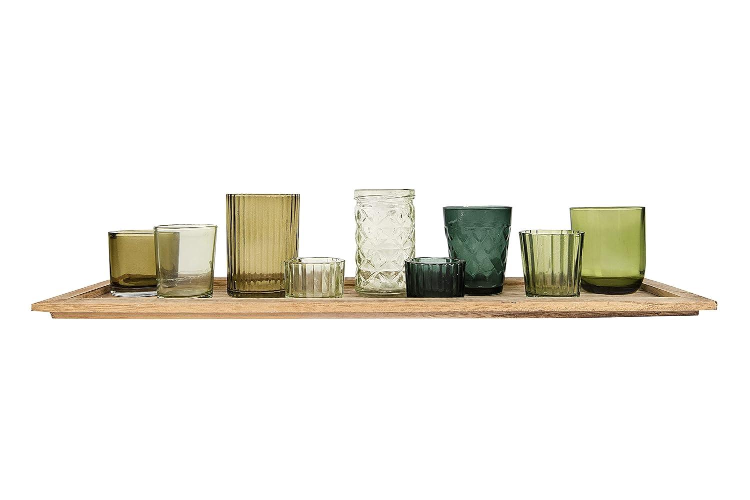 Storied Home Glass & Wood Candle Gift Set Green 22 in - Bohemian Charm, Mixed Holder Set
