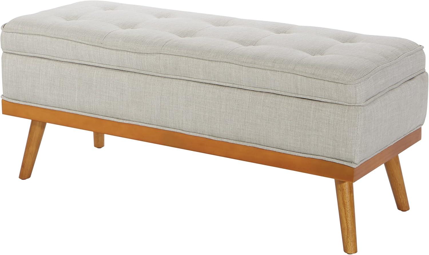 Katheryn Storage Bench Fog - OSP Home Furnishings: Upholstered Ottoman, Mid-Century Modern, Plywood Frame