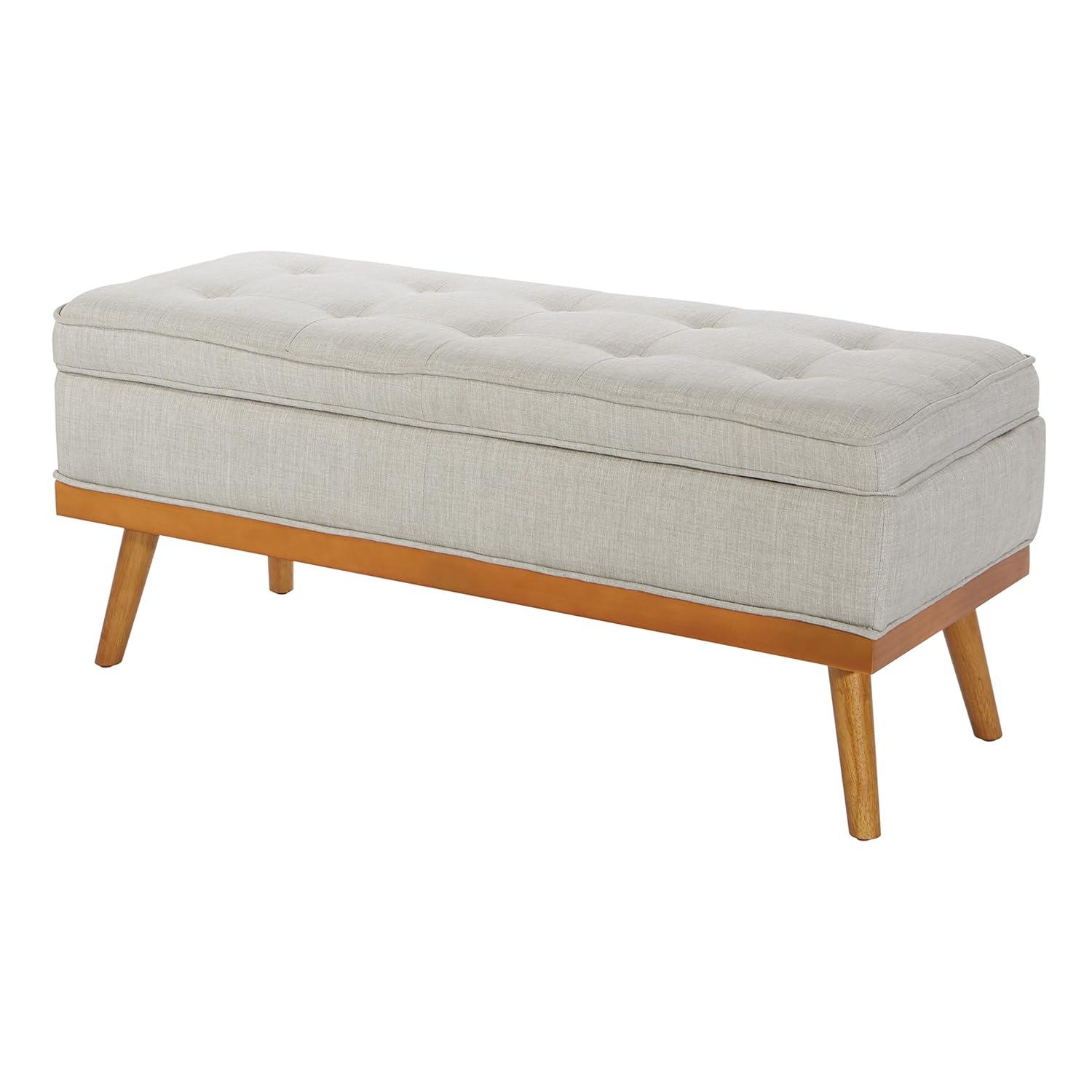 Katheryn Storage Bench Fog - OSP Home Furnishings: Upholstered Ottoman, Mid-Century Modern, Plywood Frame